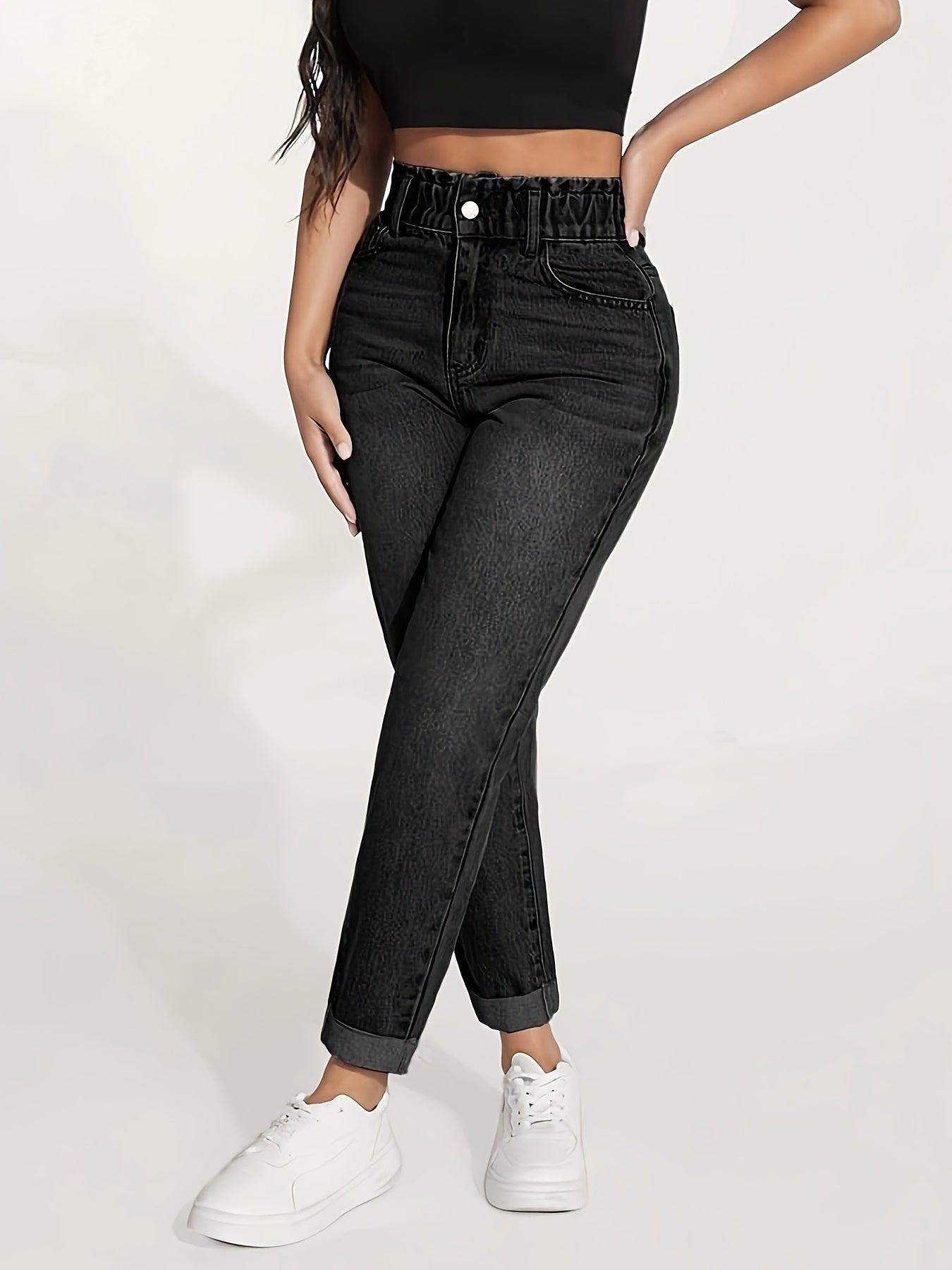 Women's Stretch Skinny Jeans - Fit with Elastic Waist, Non-See-Through Leg Fabric for Everyday & Formal Outfits - All-Season Skinny Pants (Machine Washable), Versatile Clothing, Medium Elasticity