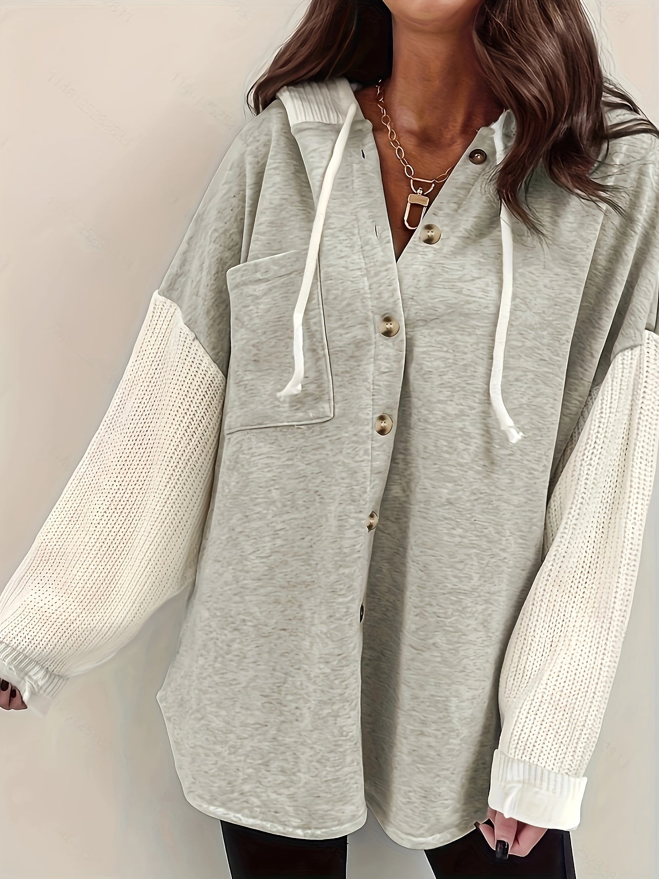 Fashion Color-Blocked Hooded Casual Cardigan Sweatshirt