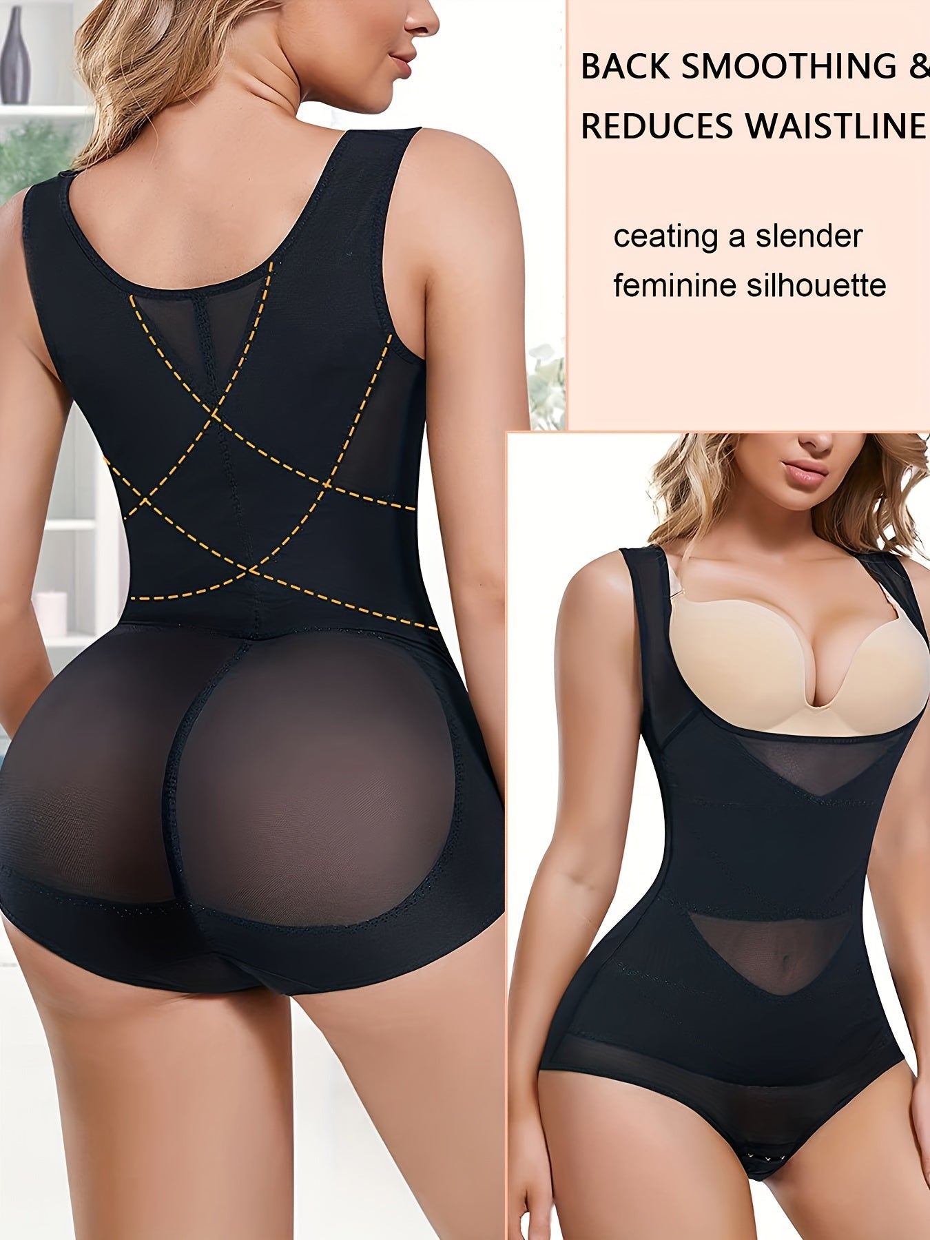 Rolewpy Women'S Sheer Mesh Shapewear Bodysuit - Tummy Control Butt Lifting Corset with Adjustable Straps, Breathable Comfort Fit for Workout & Casual Attire, Black, Tummy Control Shapewear, Posture Support, Sleek Design, Smooth Texture
