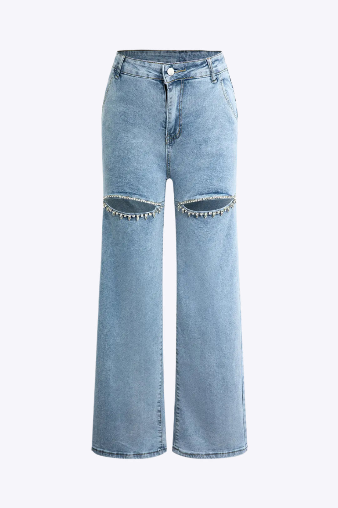 Heloise – Trendy rhinestone-design dame straight leg jeans-Jeans-Zuruz-Lys Vask Blå-S-Zuruz