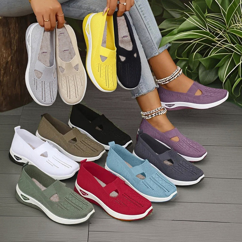 1 Pair ADO STAP Women's Cut-out Sneakers - Breathable Slip-On Walking Shoes with Non-Slip Soft PVC Sole, Lightweight Casual Outdoor Shoes for All Seasons, Vibrant Colors, Ladies Sneakers, Allseason Footwear, Stylish Slipons, Ventilated Comfort
