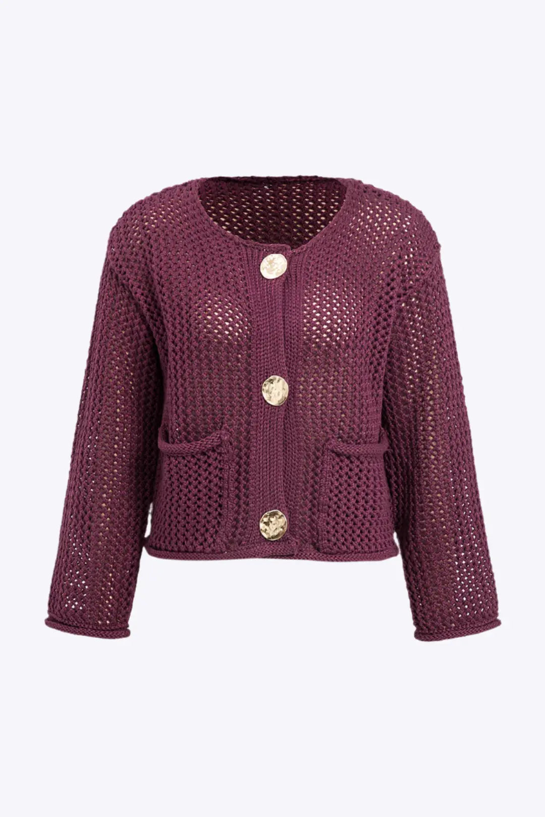 Zara – Elegant Knapdetaljeret Patchwork Lomme Cardigan til Kvinder-Cardigans-Zuruz-Bourgogne-S-Zuruz