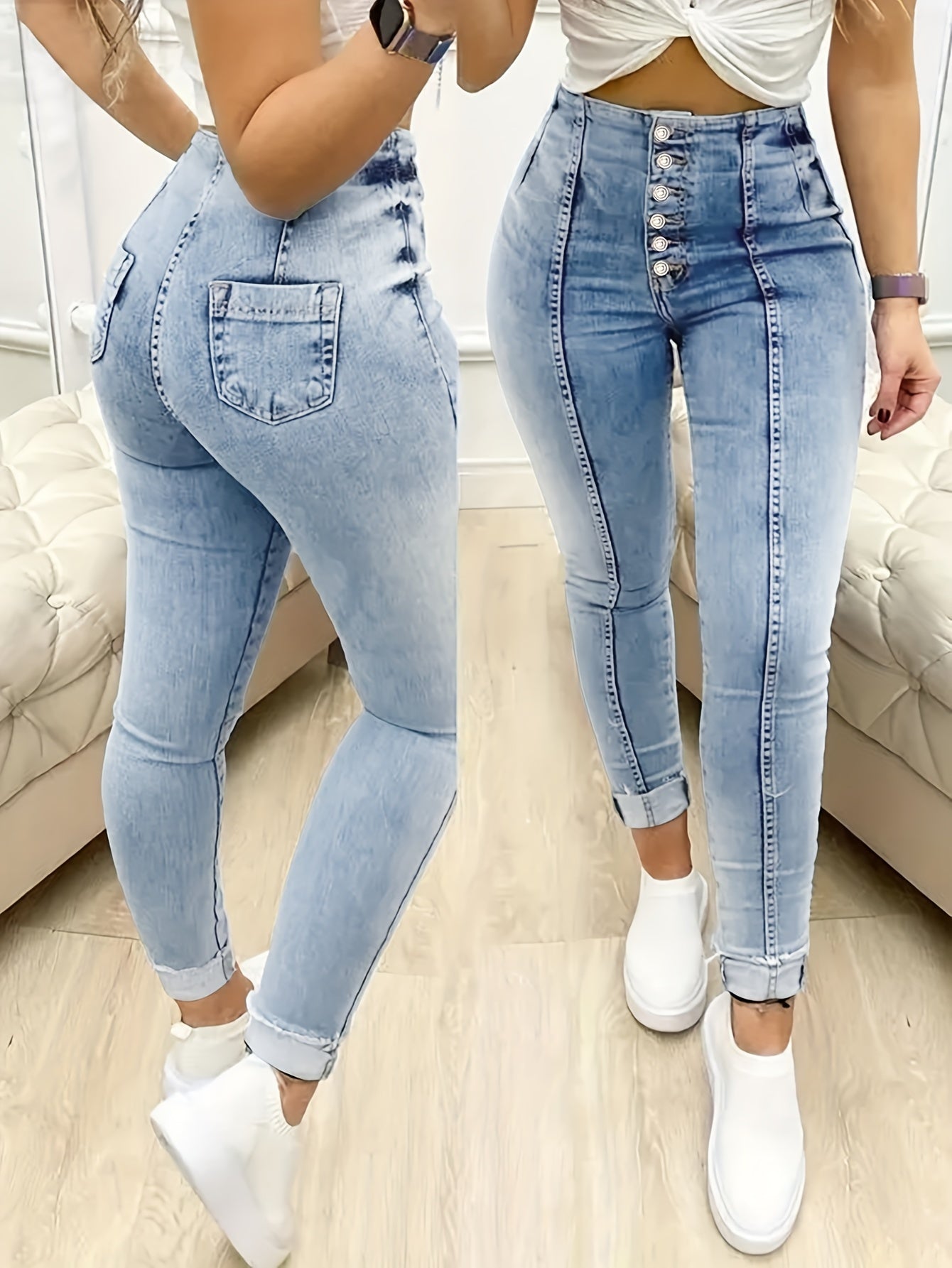 DK5533-Women'S Classic Mid-Rise Flare Jeans - Stretch Denim, Sexy Butt Lifting Design, Comfortable Soft Washed Dark Grey, Slim Fit Tummy Control Multi-Button Fly Vintage Jeans, Casual Wear|Sleek Jeans|Stylish Button Fly