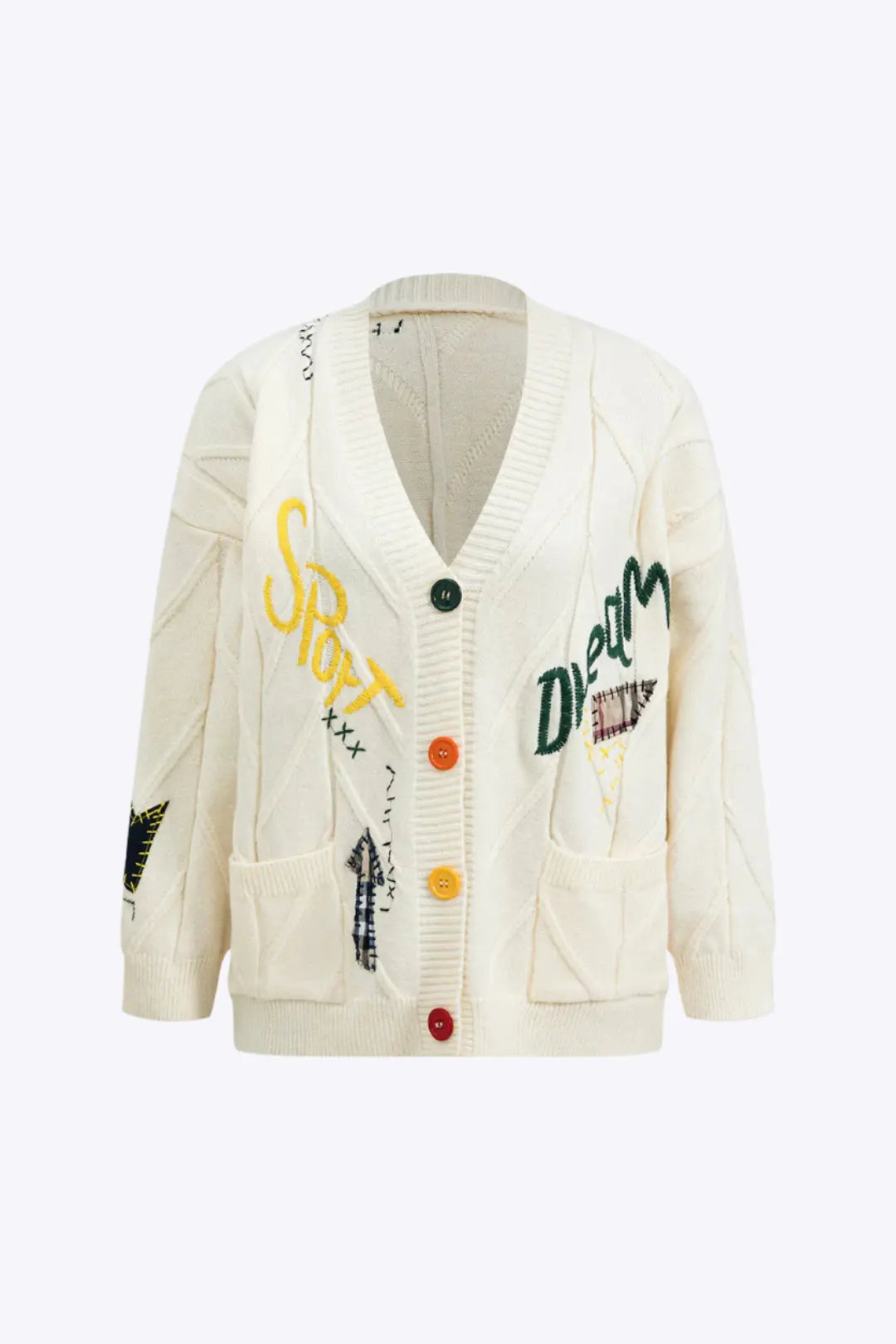 Natalie – Stilfuldt Broderet Bogstav Sweater Cardigan til Kvinder-Cardigans-Zuruz-Elfenben-S-Zuruz