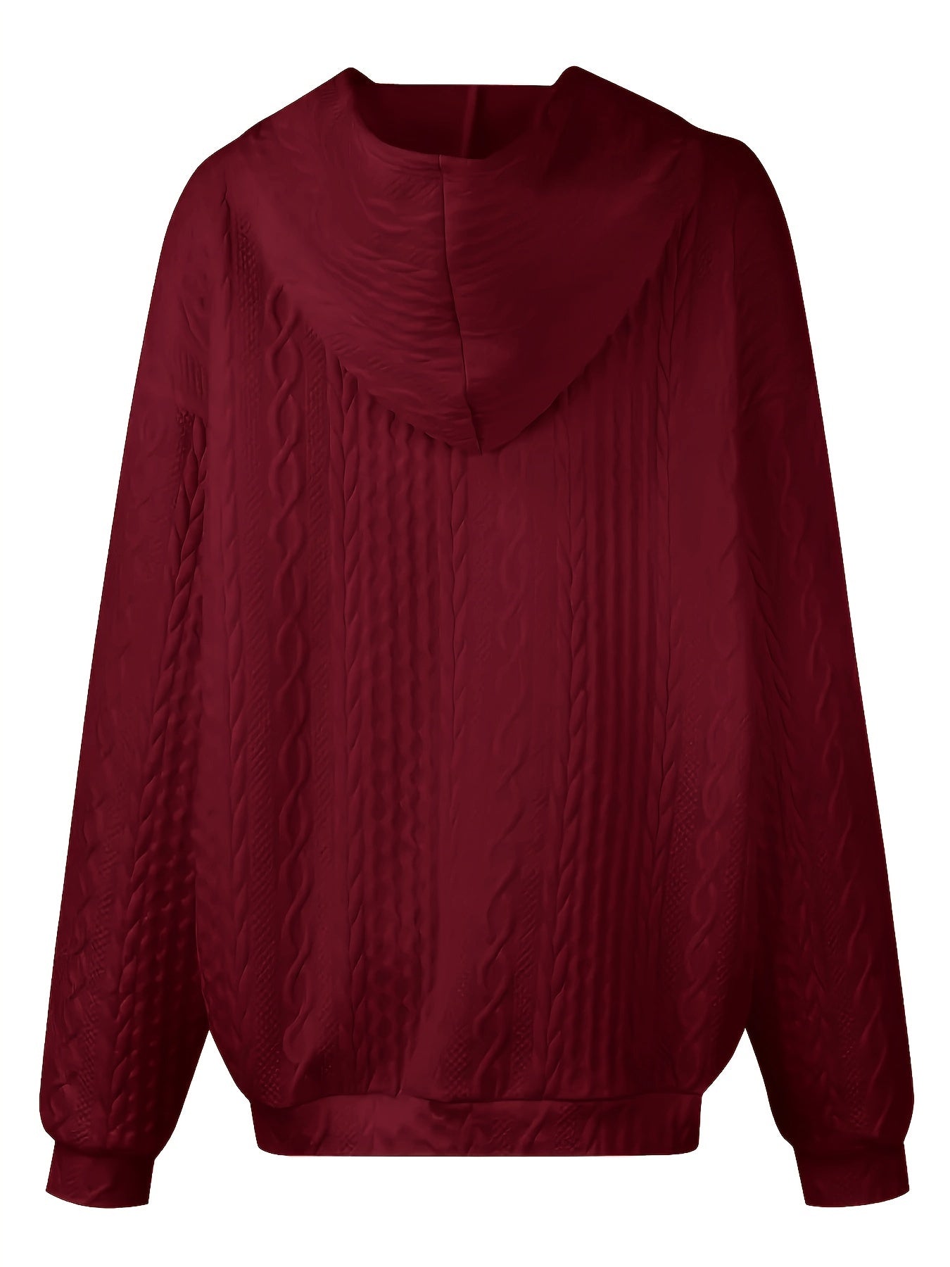 Plus Size Casual Sweatshirt, Women's Plus Solid Jacquard Long Sleeve Henley Hooded Sweatshirt