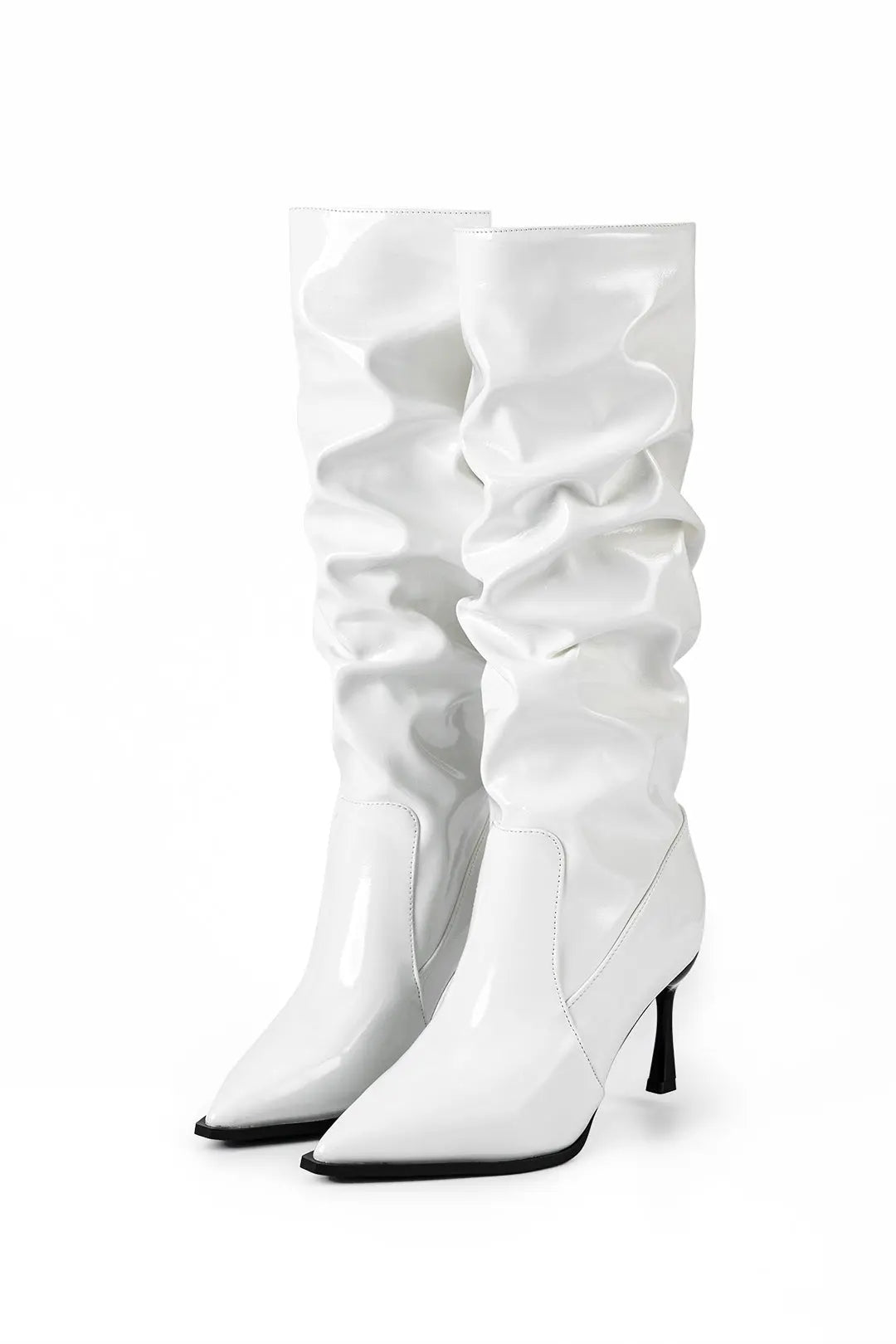 Cecily - Stilfuld Rynket Pasform Knæhøje Kvinde Støvler-Shoes-Zuruz-Hvid-4-Zuruz