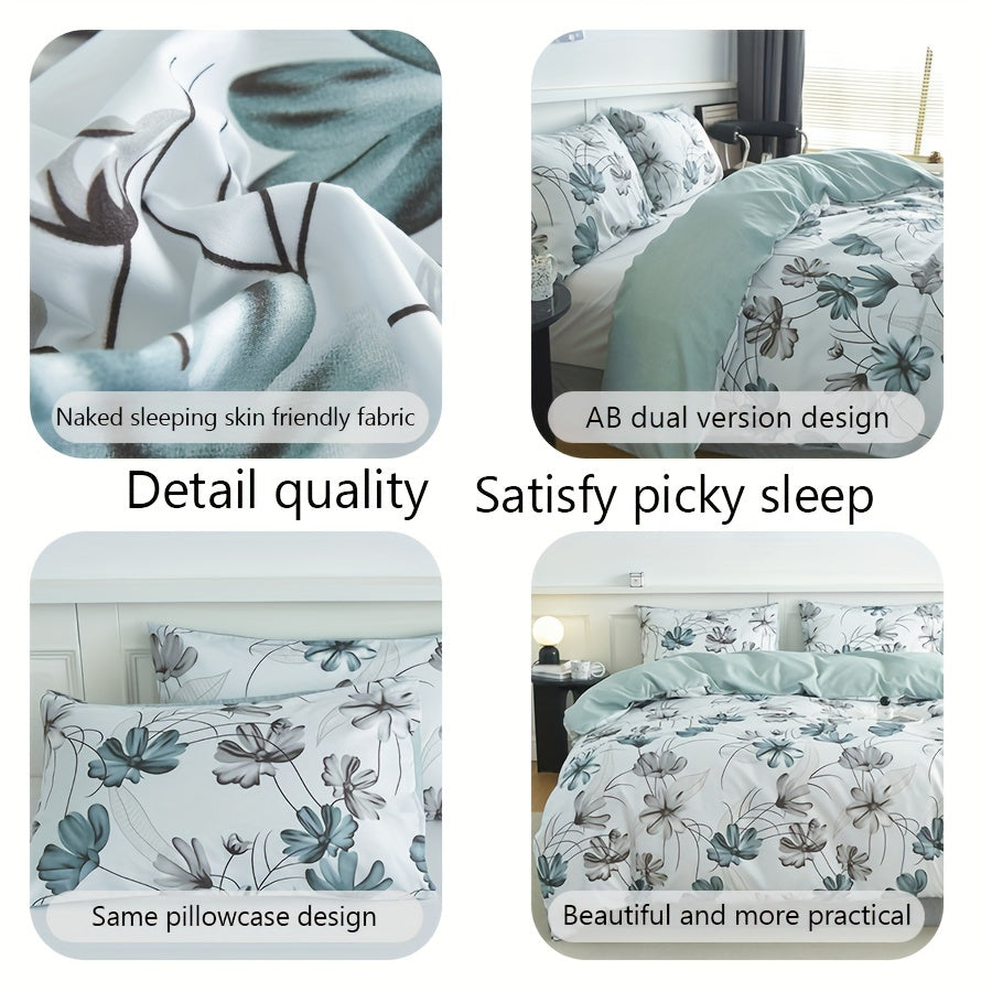 3pcs Duvet Cover Set, Flower Print Bedding Set, Soft Comfortable Duvet Cover, For Bedroom, Guest Room (1*Duvet Cover + 2*Pillowcases, Without Core)