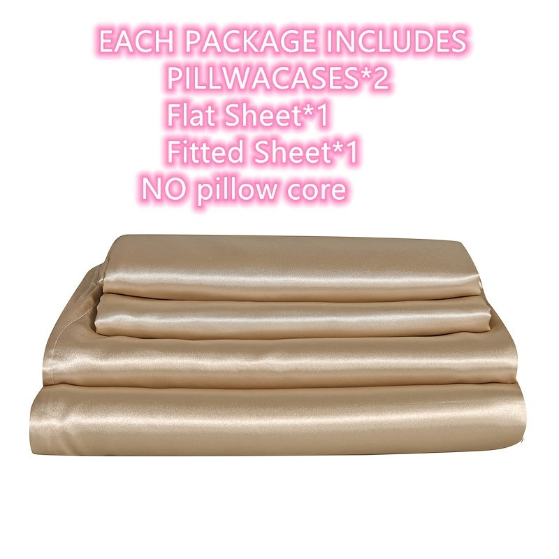 4pcs Cozy Satin Sheet Set - Soft And Silky Bedding For Bedroom And Guest Room (1*Flat Sheet + 1*Fitted Sheet + 2*Pillowcases)