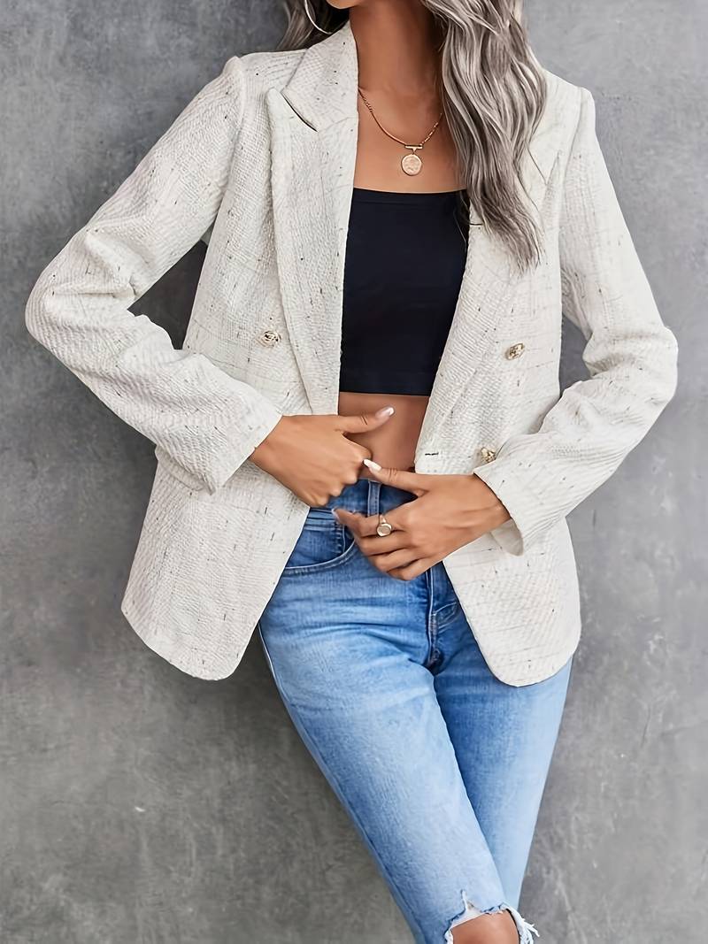 Women’S Blazer – Tailored Fit – Textured Woven – Double Breasted – Notched Lapel