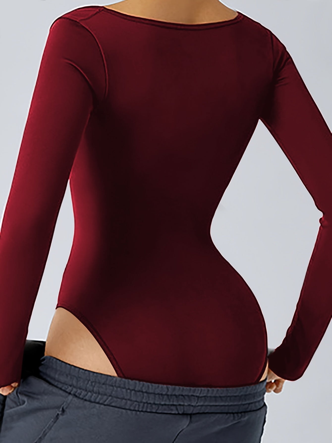Women's Slim-Fit Sexy Long Sleeve Strapless Square Neck Jumpsuit - Solid Black Elegant One-Piece with Keyhole Neckline, Machine Washable, Versatile for Casual to Formal Events, Party & Casual Attire