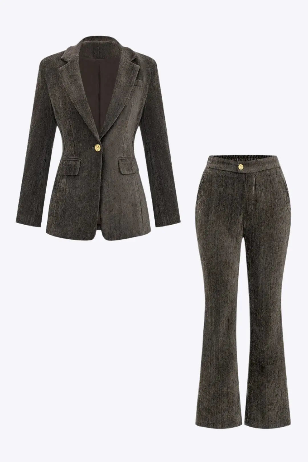 Mariella - Stilfuld Hakrevers & Udsvinget Ben Blazer & Bukser Sæt til Kvinder-Sets-Zuruz-Brun-S-Zuruz
