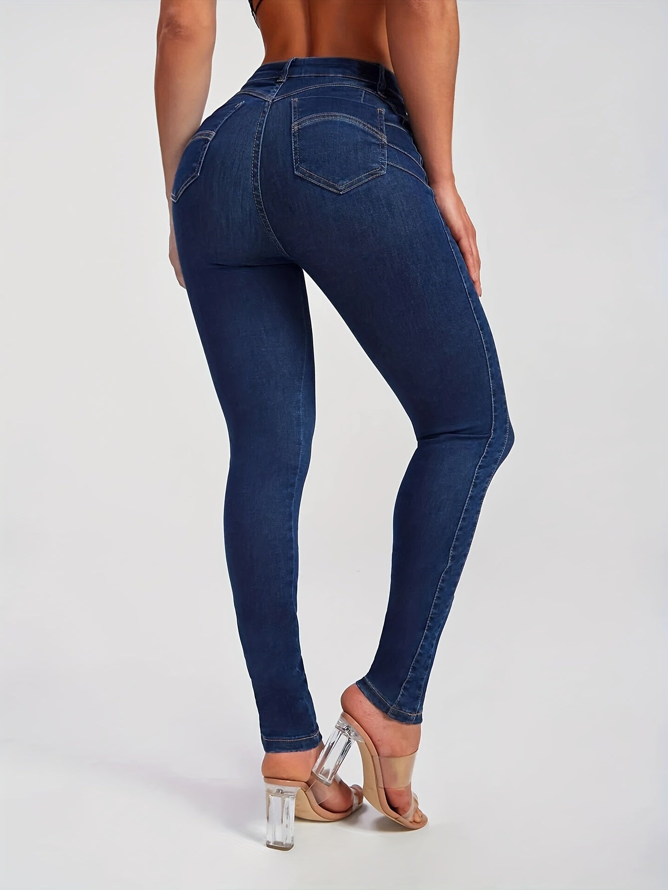 Women's High-Waisted Skinny Jeans, Sexy Solid Color Denim, Stretch Fabric, Washed Detail, for Fall/Winter