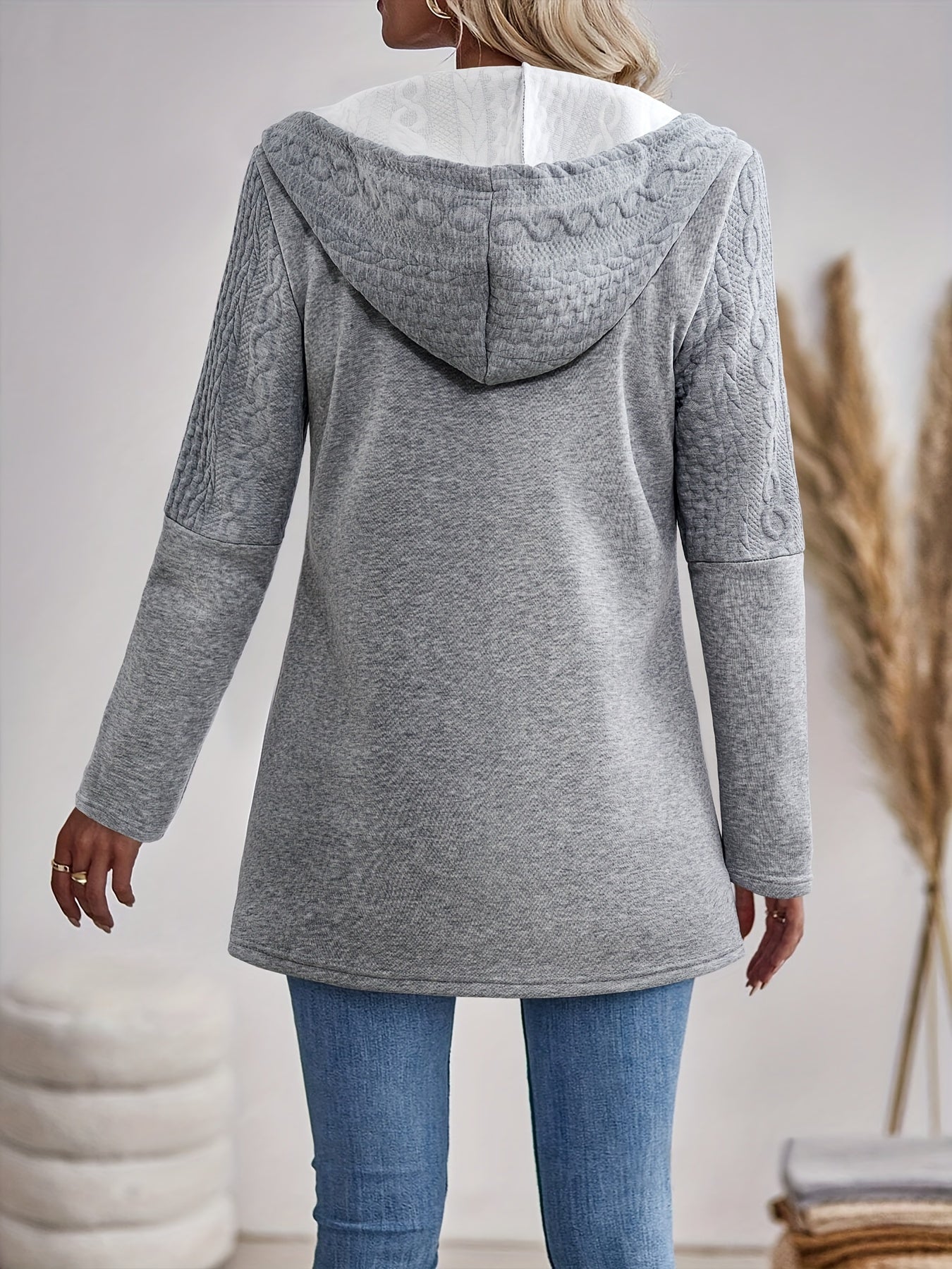 Stylish Casual Women's Gray Hooded Cardigan