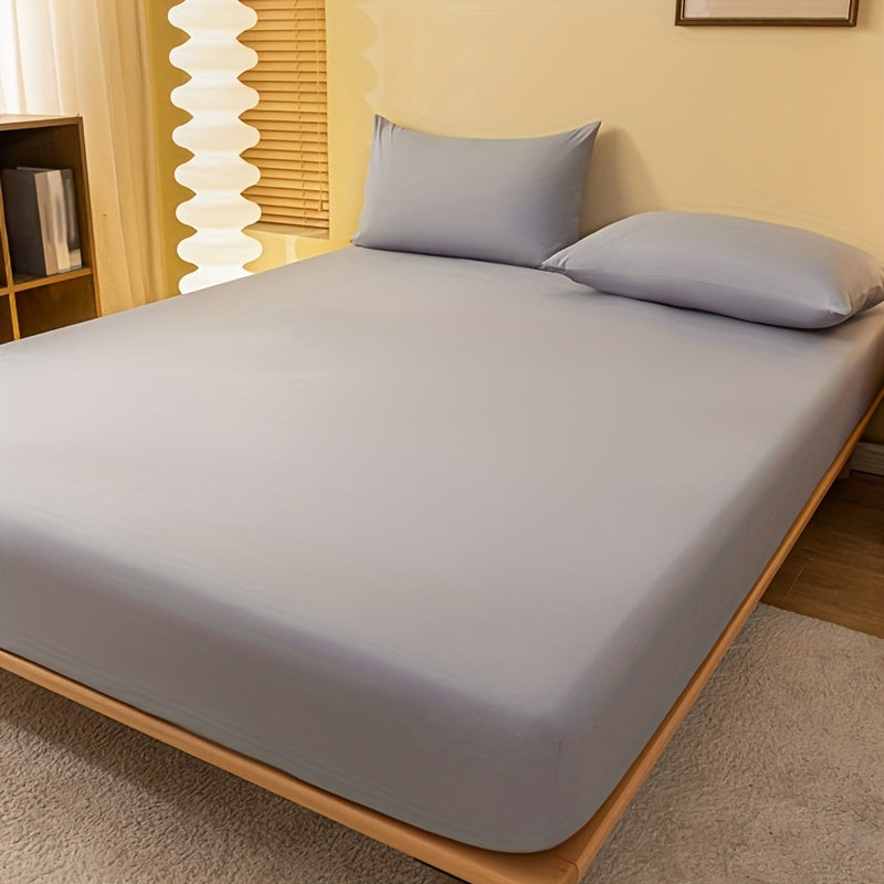 1pc Brushed Fitted Sheet, Soft Comfortable Solid Color Light Grey Bedding Fitted Sheet, For Bedroom Guest Room Student Dorm, With Deep Pocket, Fitted Bed Sheet Only