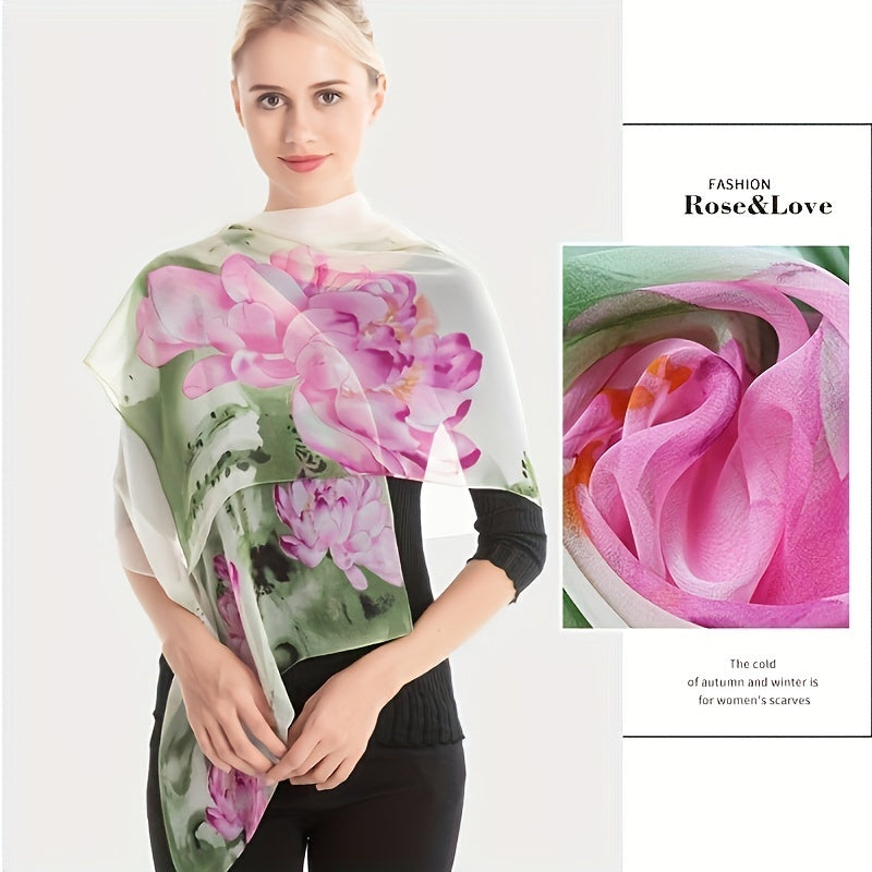 Letvægts Tørklæde Med Blomster Vandfarve Pink Peoner