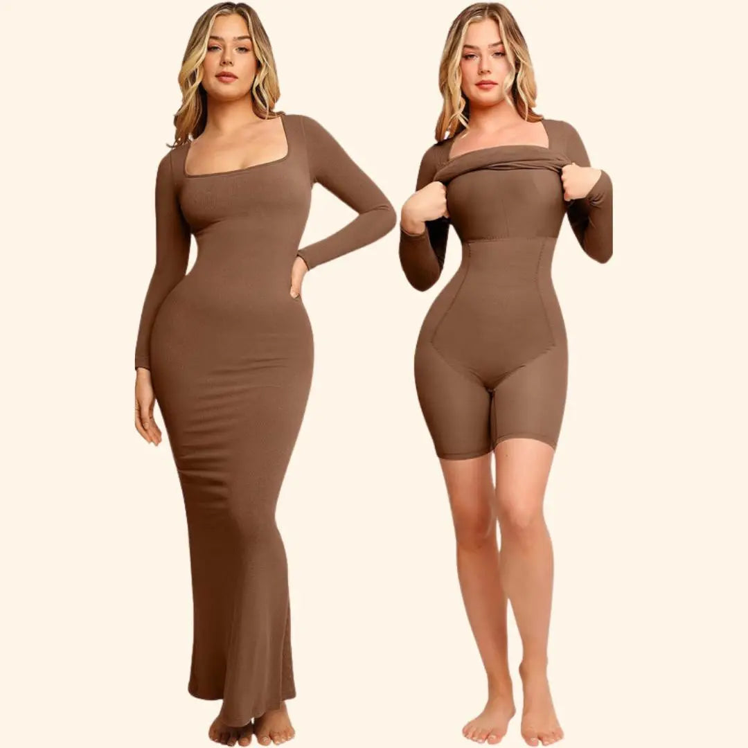 Linnea – Ultra flatterende design dame langærmet shapewear kjole-Dresses-Zuruz-Lysebrun-S-Zuruz