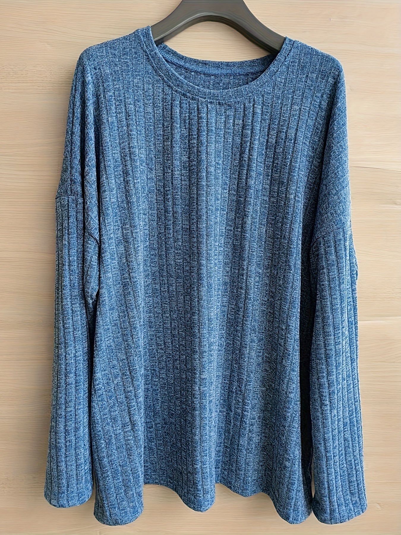 Women's Plus Size Casual Pullover Sweater - Solid Color Drop Shoulder Long Sleeve Round Neck Top, Medium Stretch Cozy Fall Winter Layering Essential, Relaxed Fit for Casual Attire, Sweater, Mediumstretch Fabric