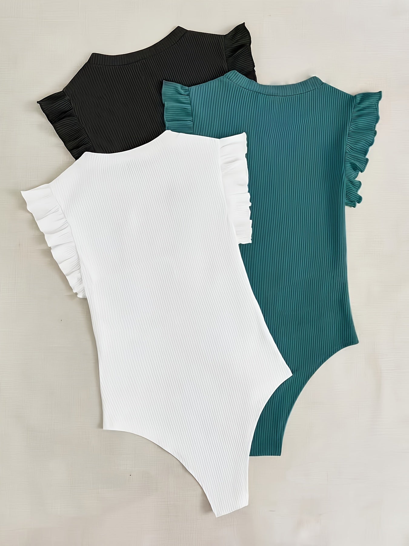 3pcs Women'S Lace Sleeveless Bodysuits - Ribbed, Round Neck, Button Detail, Solid Color, Spring/Summer Collection, Versatile Bodysuit | Button Detail Bodysuit | Construction, Bodysuit Layers