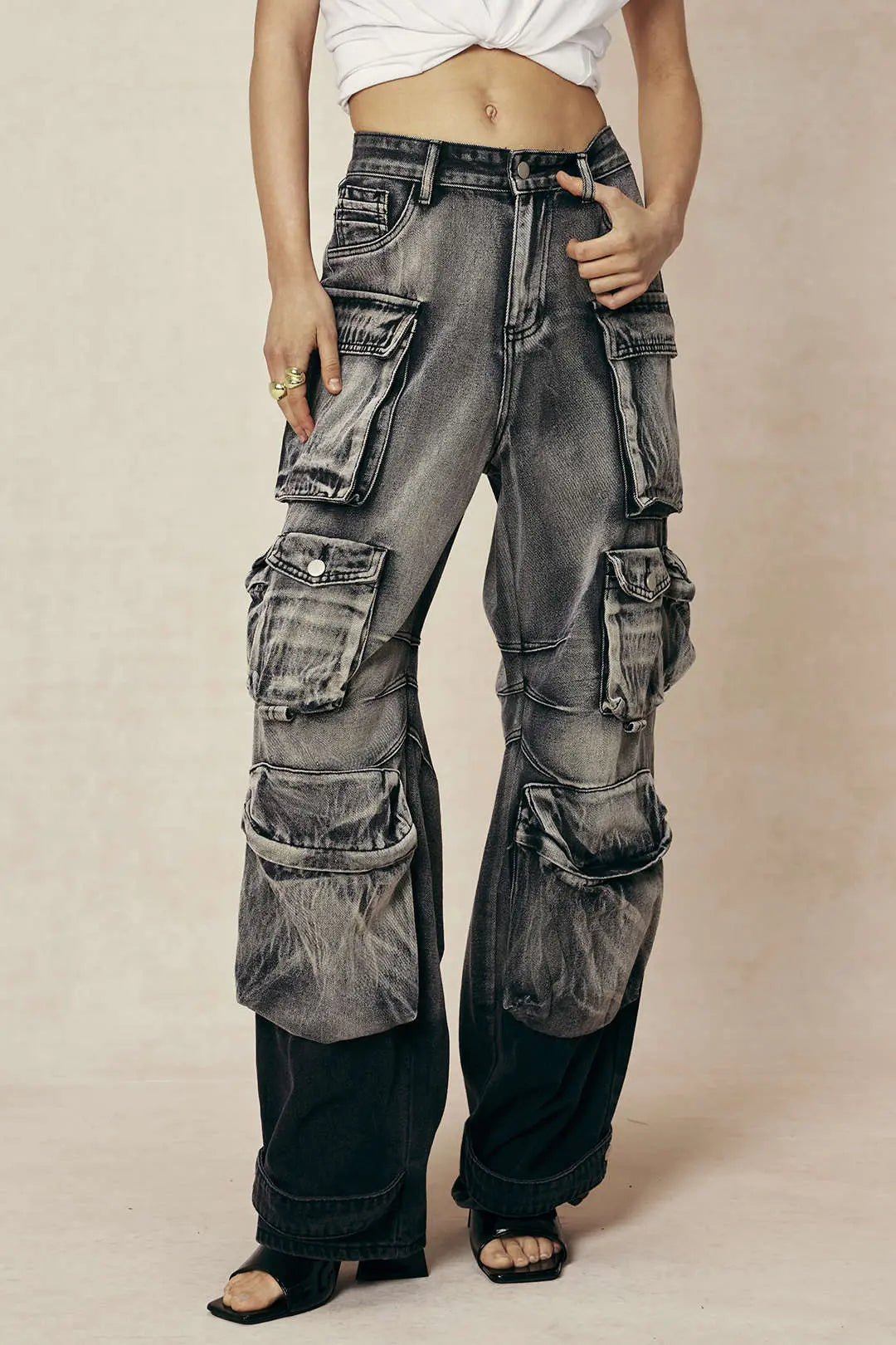 Petra - Ombre Multi-lomme Bredbenede Cargo Jeans til Kvinder-Jeans-Zuruz-Zuruz