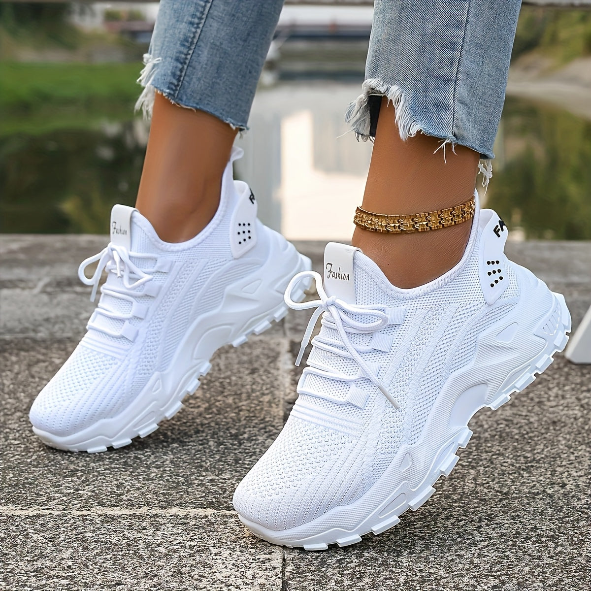 Women'S Breathable Knit Thick Sole Sports Shoes - Comfortable Low-Top Lace-Up Casual Running Shoes, Men'S Sneakers, Non-Slip, Lightweight Stylish Athletic Footwear, Suitable for Walking, Fitness, Work, Dates, Shopping, Beach Outings, Vacation, Driving, a