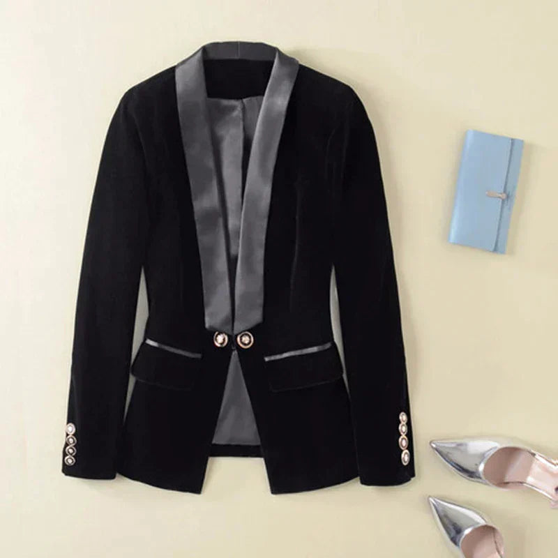 Women’S Tuxedo Blazer – Velvet – Structured Fit – Satin Shawl Collar – Formal Wear