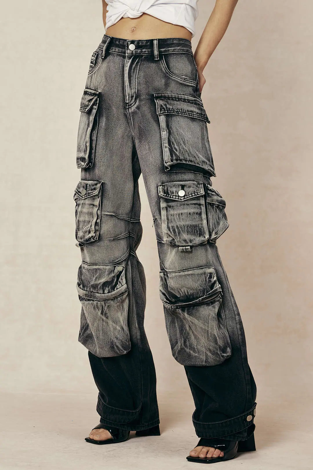 Petra - Ombre Multi-lomme Bredbenede Cargo Jeans til Kvinder-Jeans-Zuruz-Zuruz