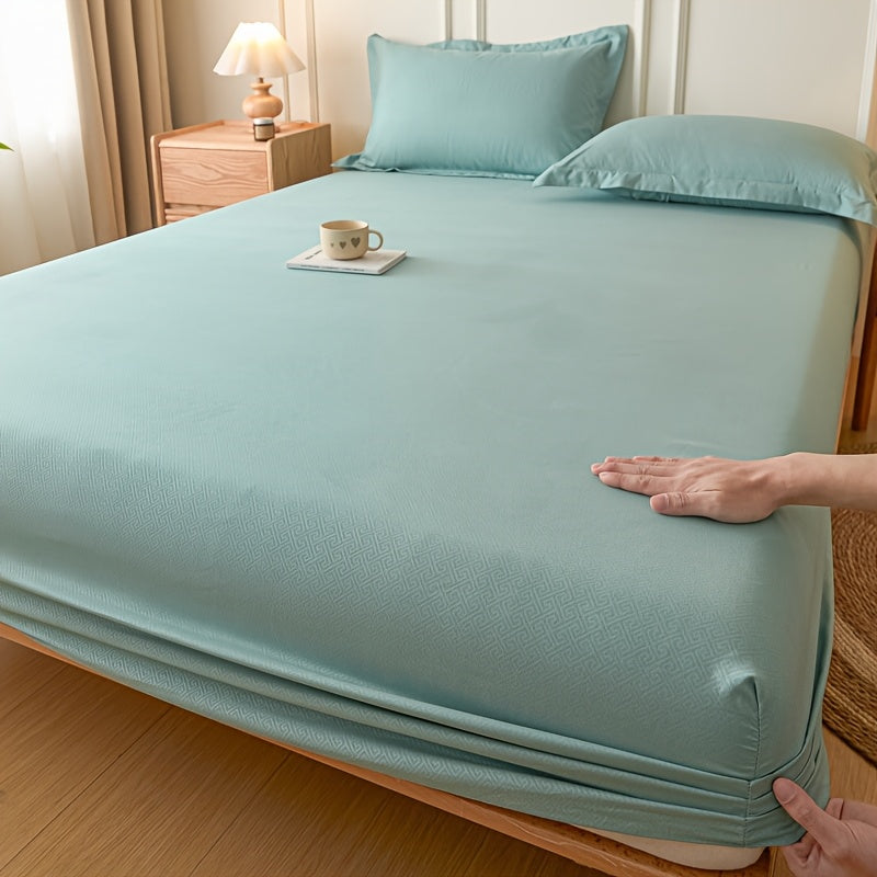 Simple Style Full Wrap Fitted Sheet Mattress Protector Cover, Light Beige-Friendly Comfortable Embossed Design, Non-Slip Fixed Positioning All-Season Machine Washable Without Pillowcase or Cushion