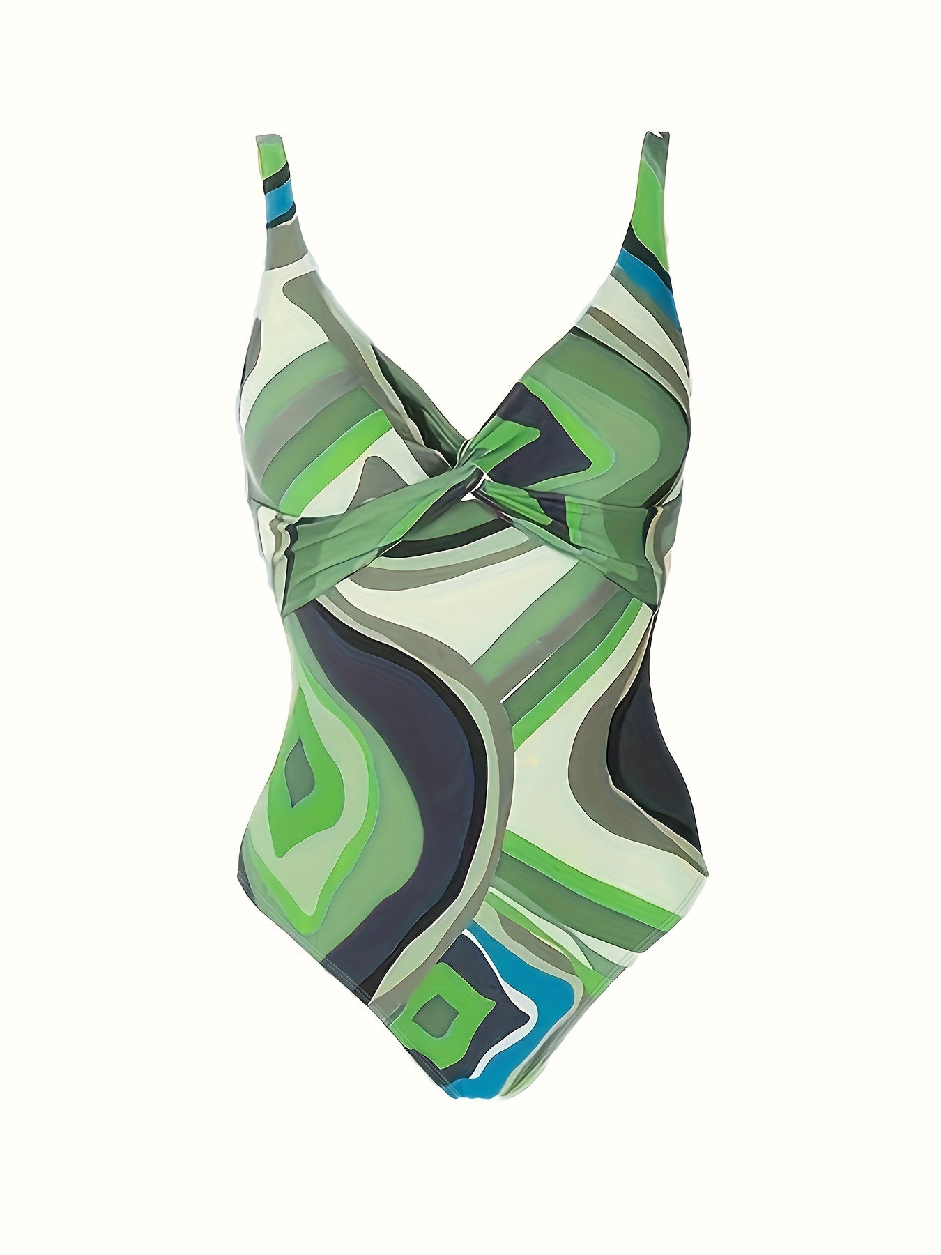 Women'S Boho Chic Two-Piece Swimsuit with V-Neck and Removable Padding - High Stretch, Geometric Pattern, Strapless, Lash Sets for Beachwear, Plus Size
