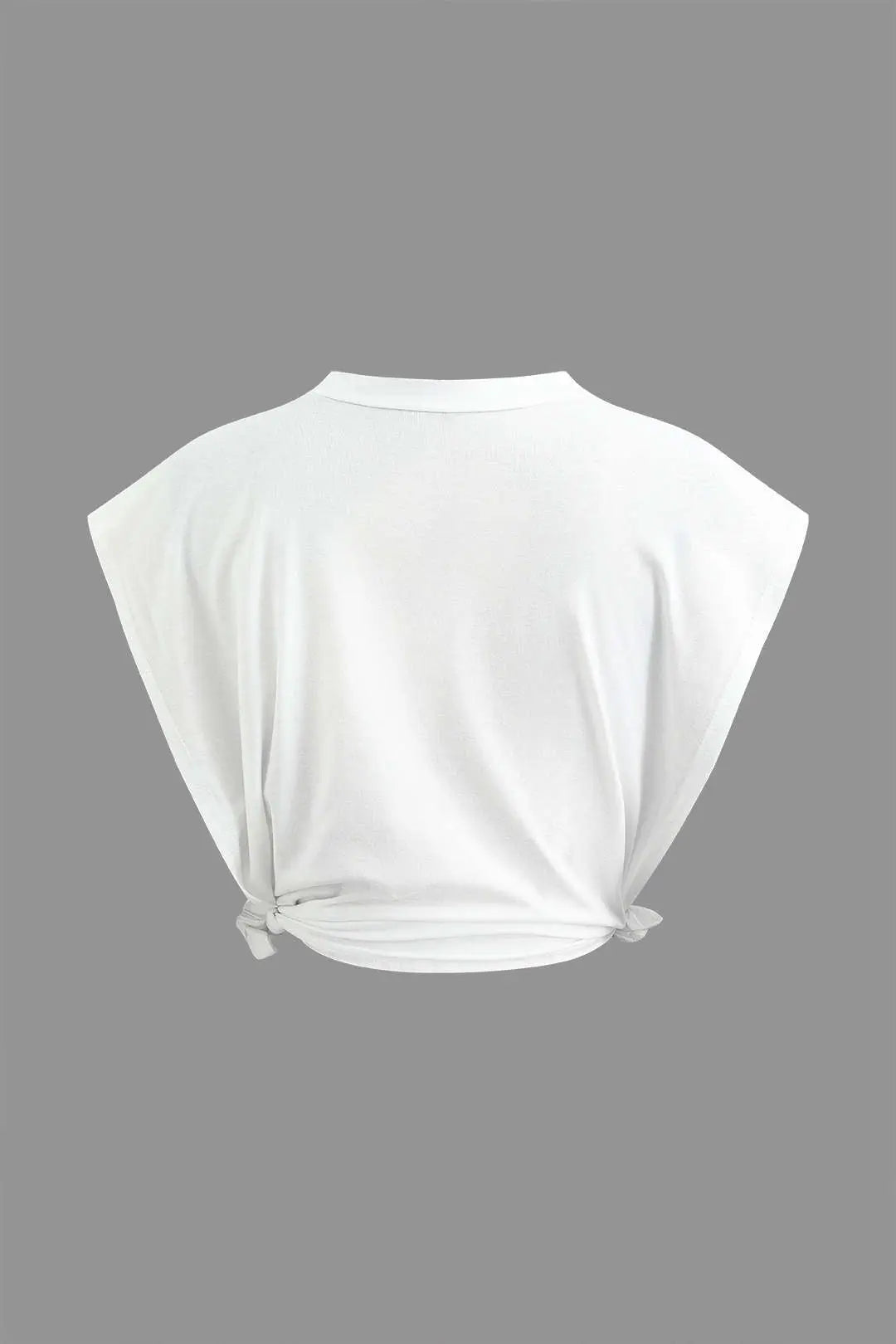 Saskia - Bogstavprint Knudedetaljeret Ærmeløs Kvinde T-shirt-T-shirts-Zuruz-Zuruz
