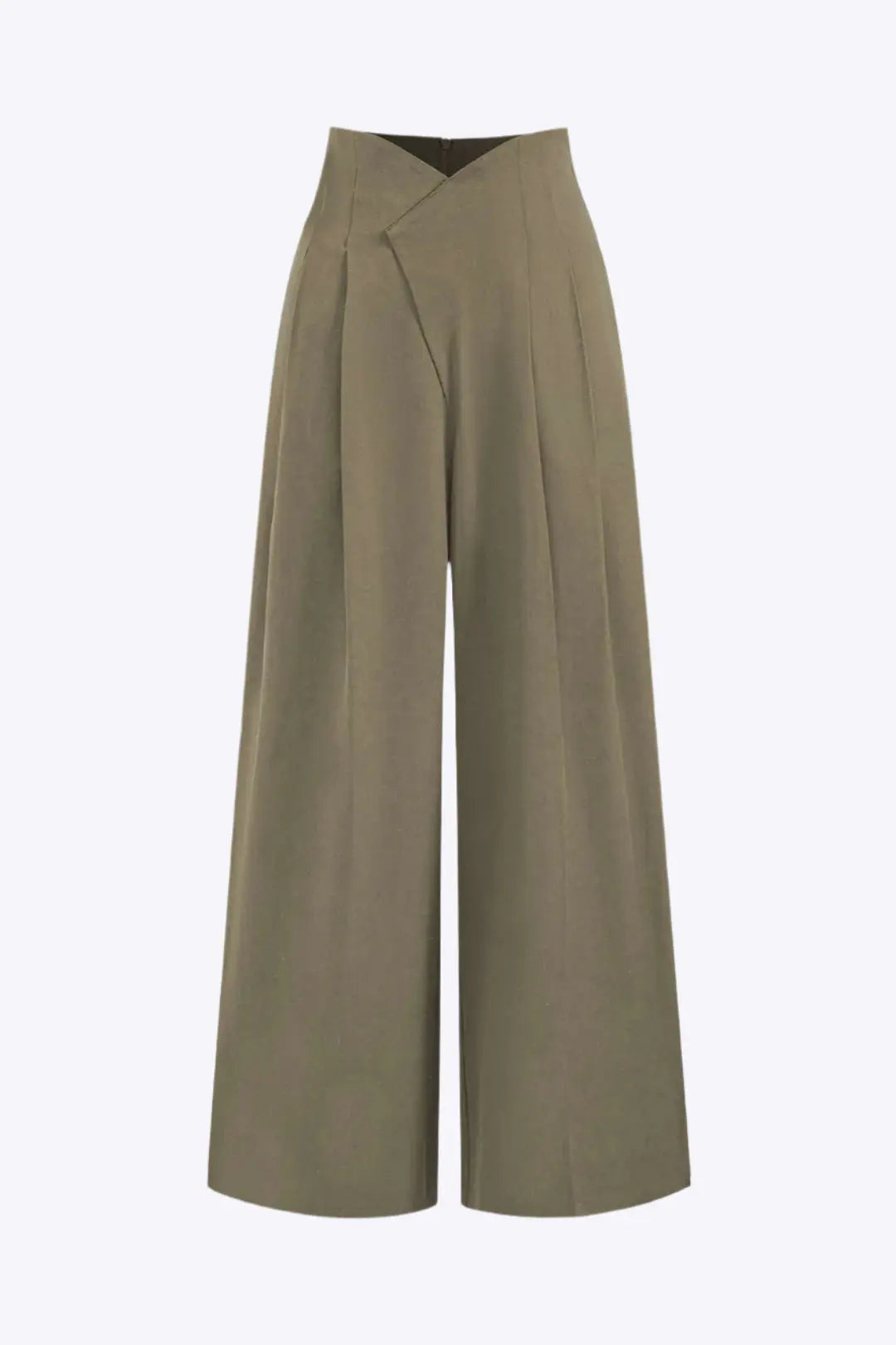Klementina – Trendy Plisseret Asymmetrisk Bredbenede Kvindebukser-Pants-Zuruz-Oliven-XS-Zuruz