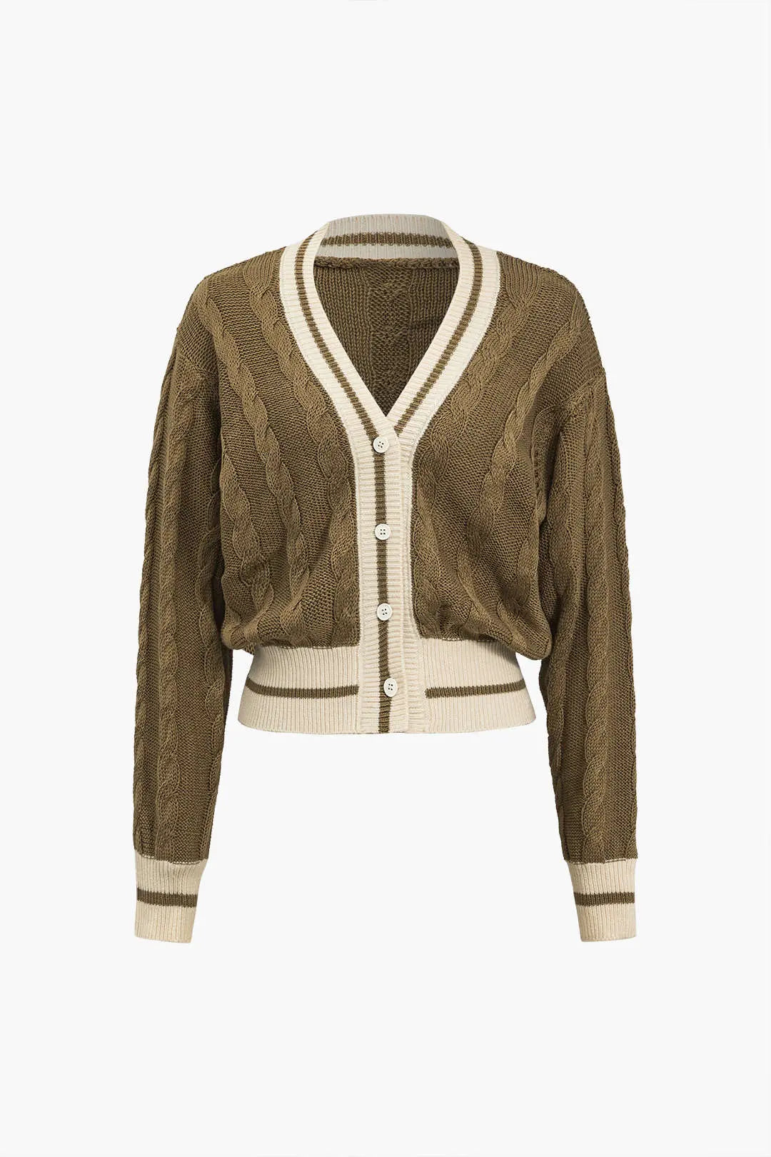 Clarimond – Farveblok Printet Knapdetaljeret Sweater Cardigan til Kvinder-Cardigans-Zuruz-Tan-S-Zuruz