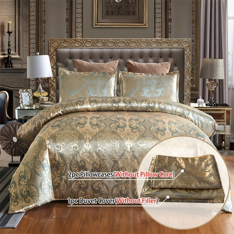 3pcs, European Style Satin Jacquard Quilt Cover Three-Piece Set, One Quilt Cover And a Pair of Pillowcases, No Inner Core.