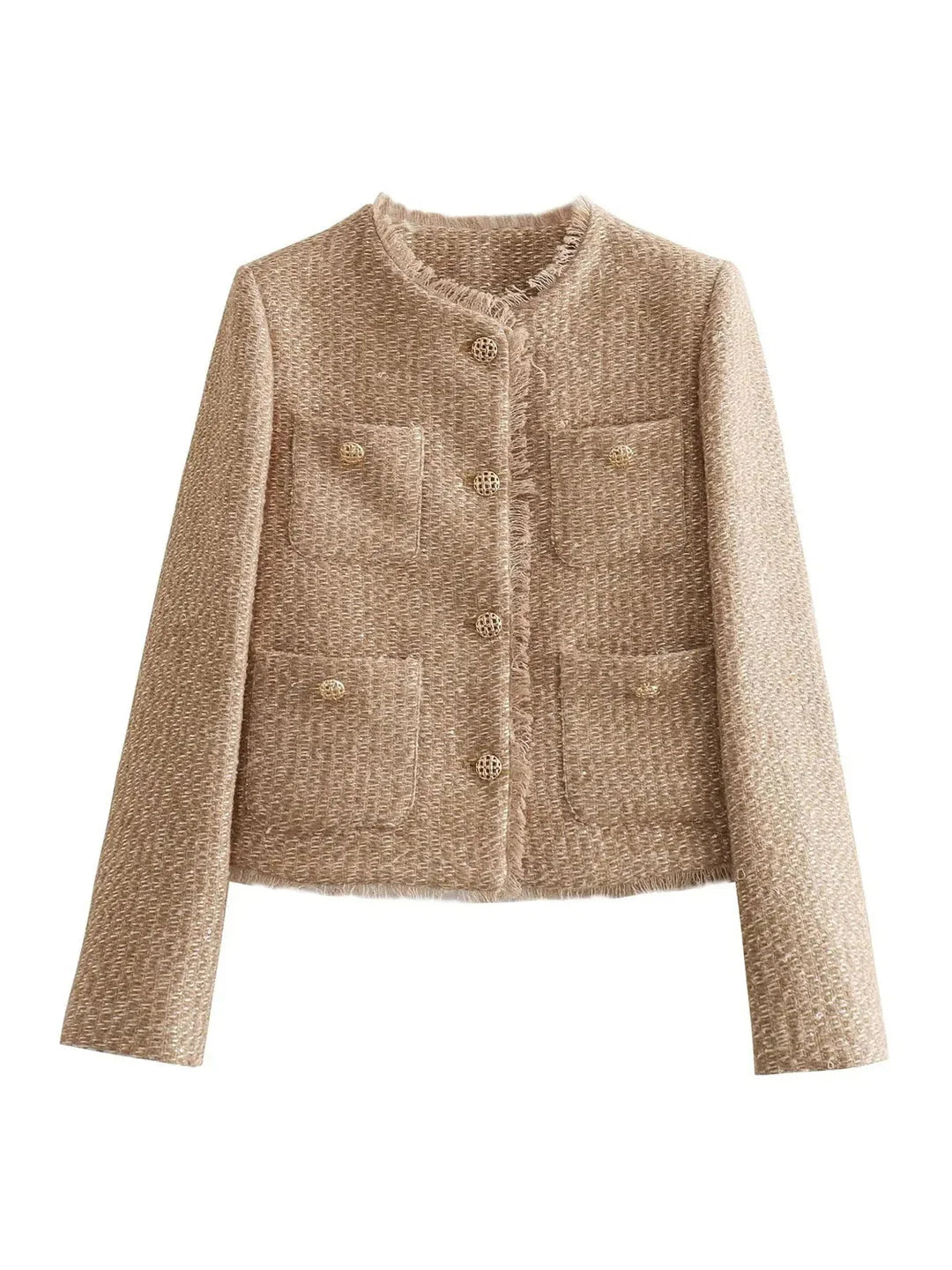 Women’S Tweed Jacket – Tailored Structured Fit – Boxy Silhouette – Button Front