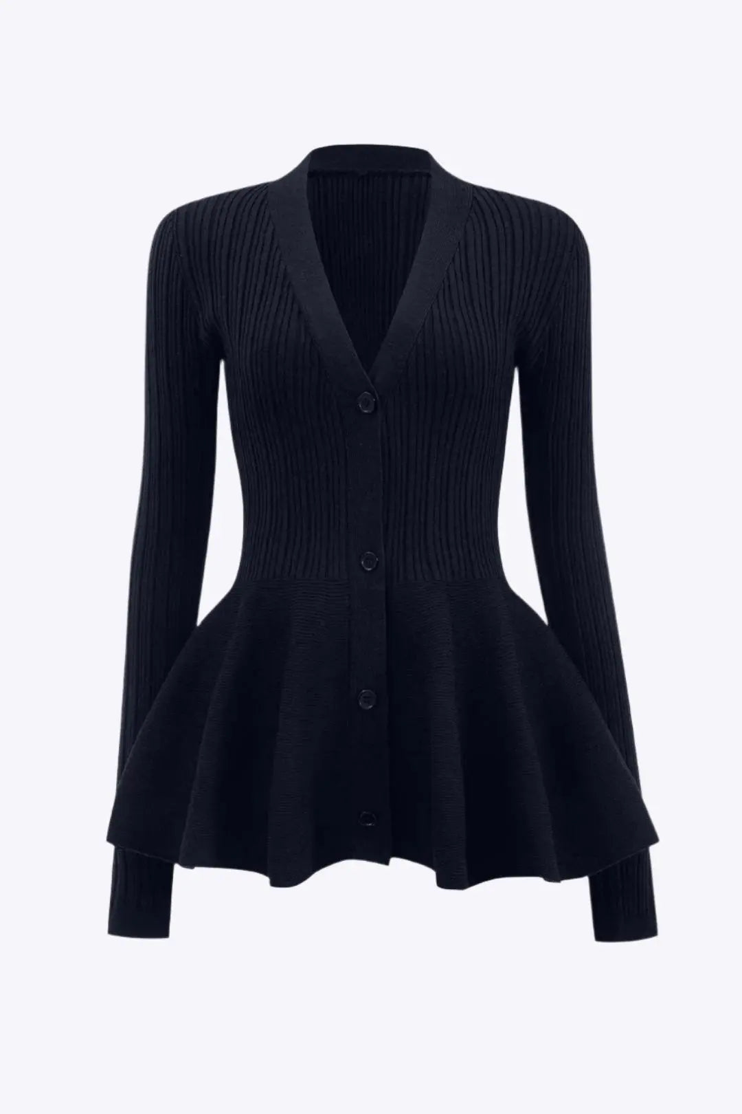 Leocadia - Klassisk V-hals Puff-kant Strikket Cardigan til Kvinder-Cardigans-Zuruz-Mørkeblå-S-Zuruz