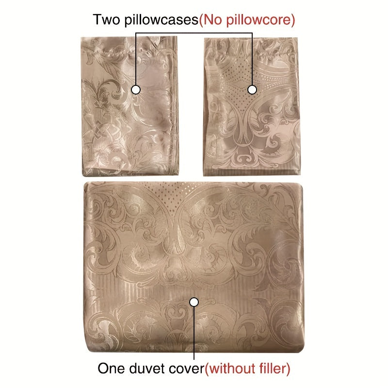 3pcs, European Style Satin Jacquard Quilt Cover Three-Piece Set, One Quilt Cover And a Pair of Pillowcases, No Inner Core.