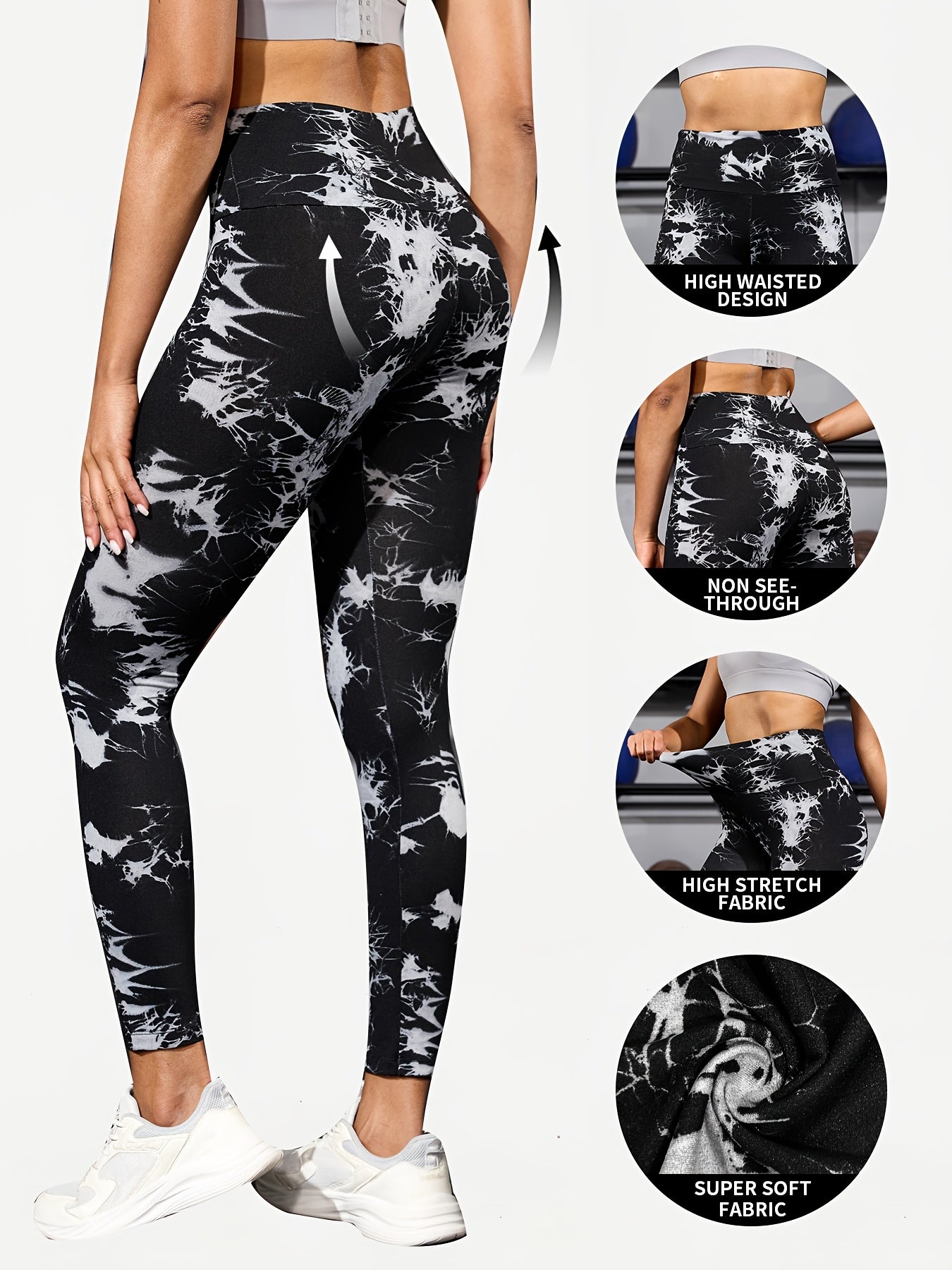3 Pak Kvinder Højt Talje Tie Dye Træningsleggings Bløde
