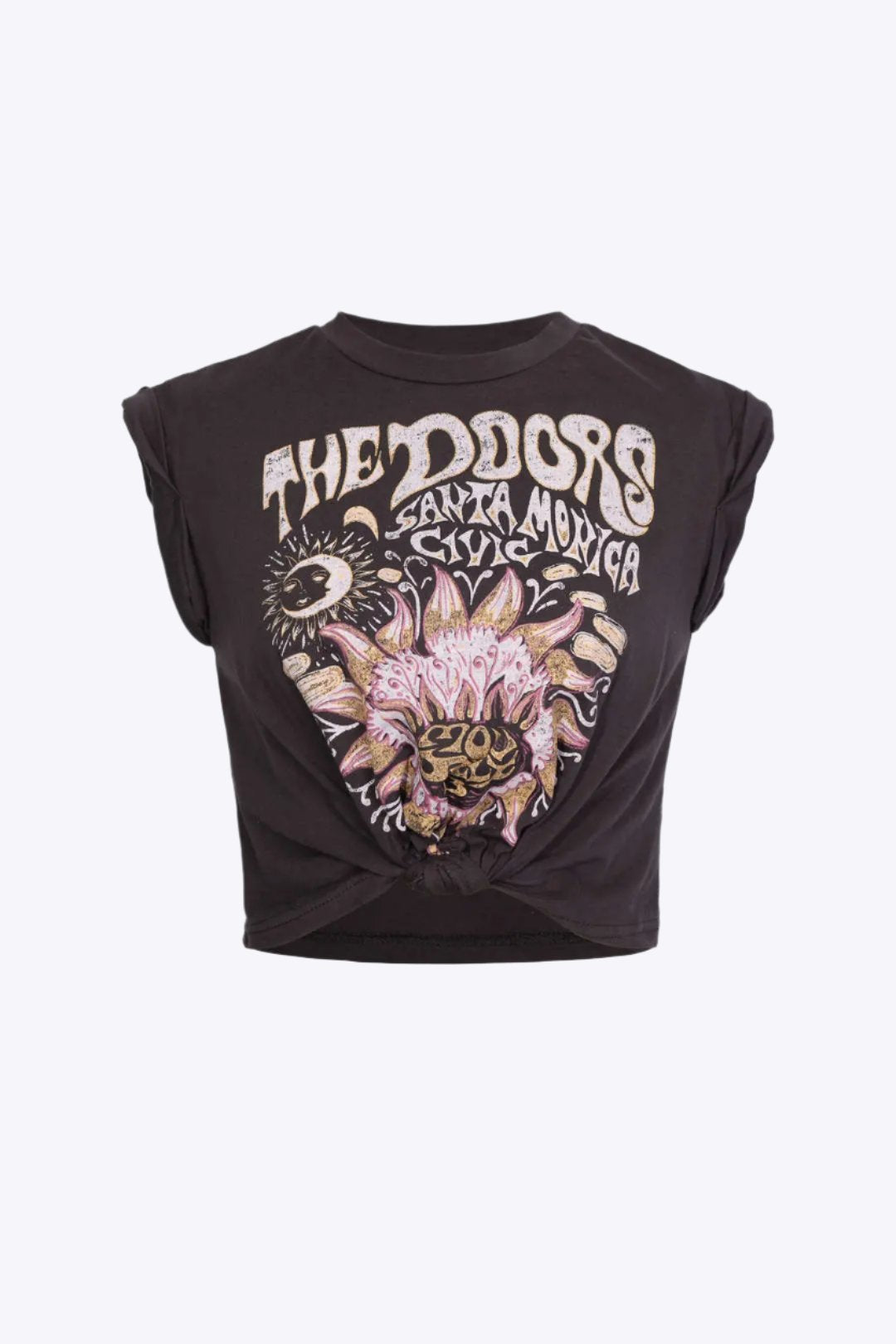 Ramona - Blomsterprint Knudedetaljeret Kvinde T-shirt-T-shirts-Zuruz-Dim Grå-2XS-Zuruz