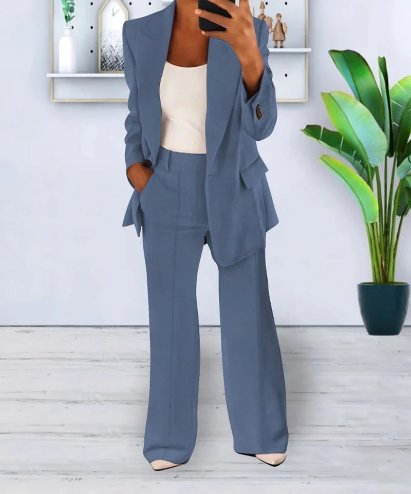 Women’S Blazer and Trouser Set – Tailored Fit – High Waist – Wide Leg – Formal Wear
