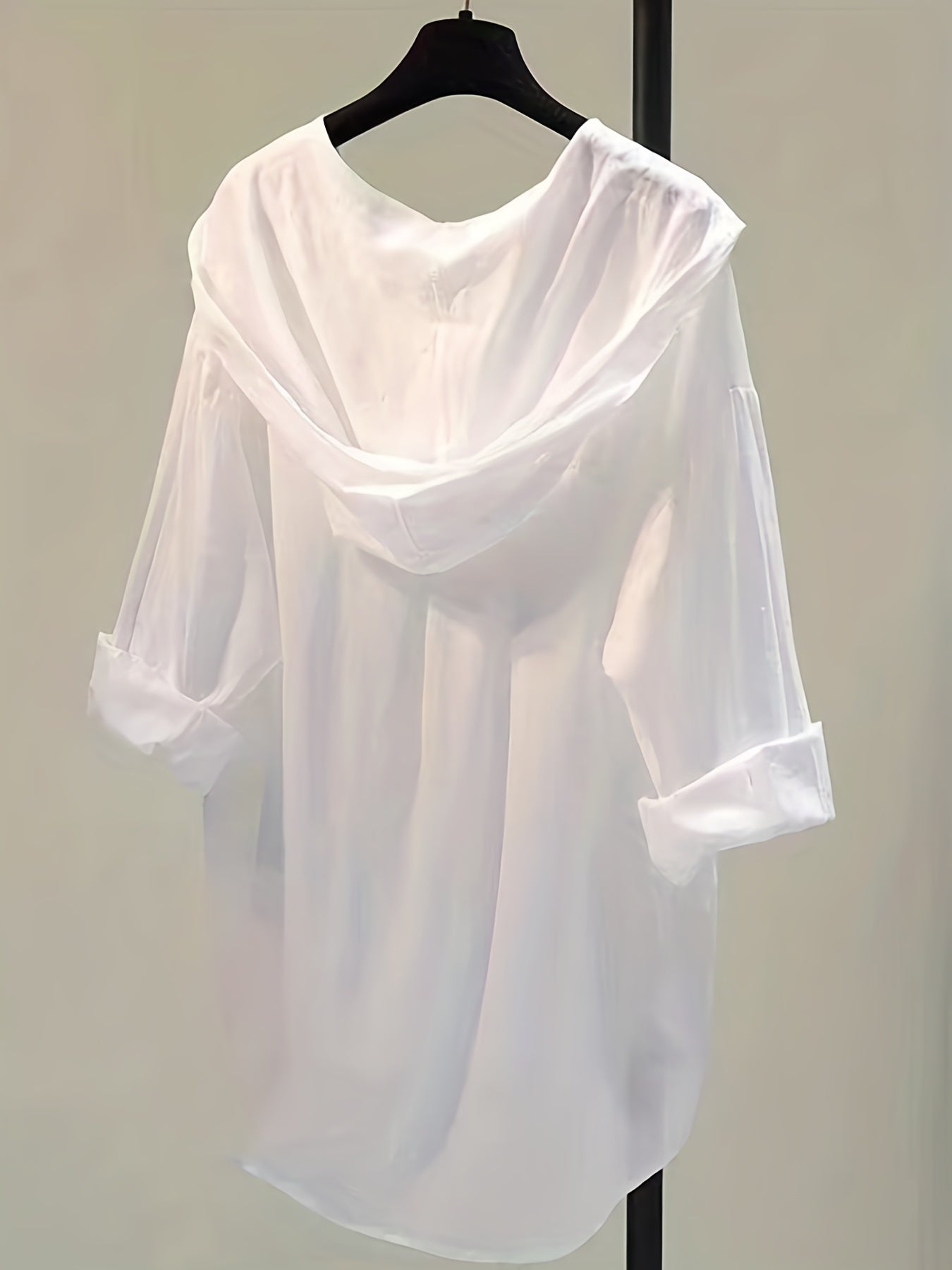 Solid Pocket Button Hooded Blouse, Casual Drawstring Blouse For Spring & Summer, Women's Clothing