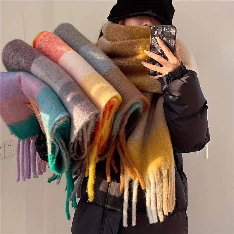 Boho Plaid Frynset Halstørklæde I Regnbuefarver Til Hverdag