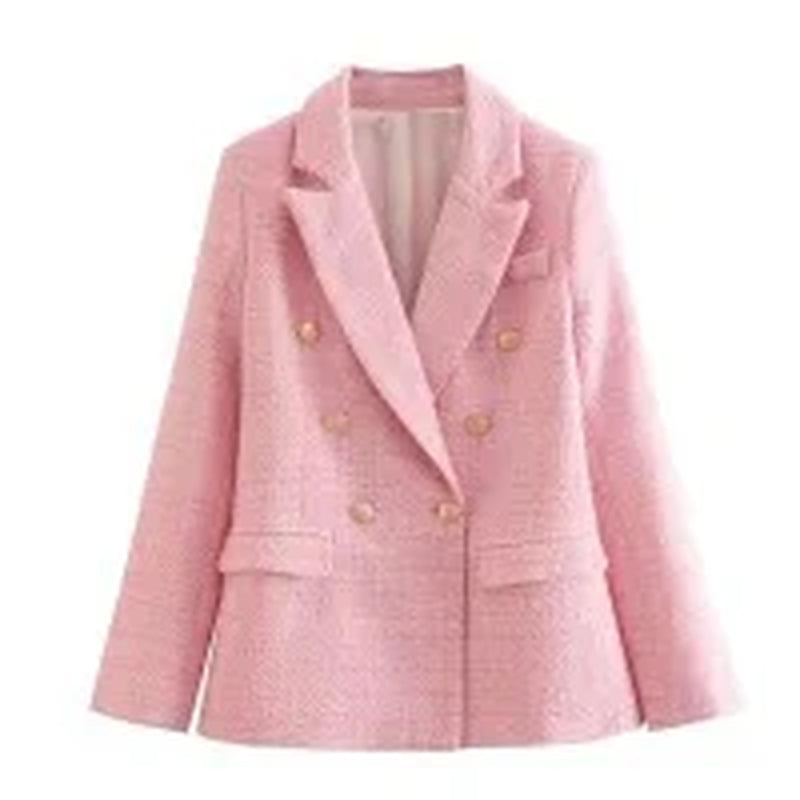 Women’S Tweed Blazer – Tailored Fit – Double Breasted – Peak Lapels – Flap Pockets
