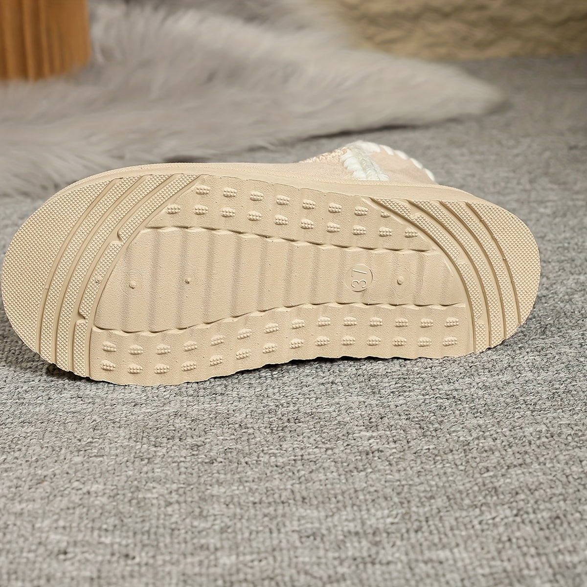 Beige Vintersko Til Kvinder Med Tykk PU Sål Til Hverdag