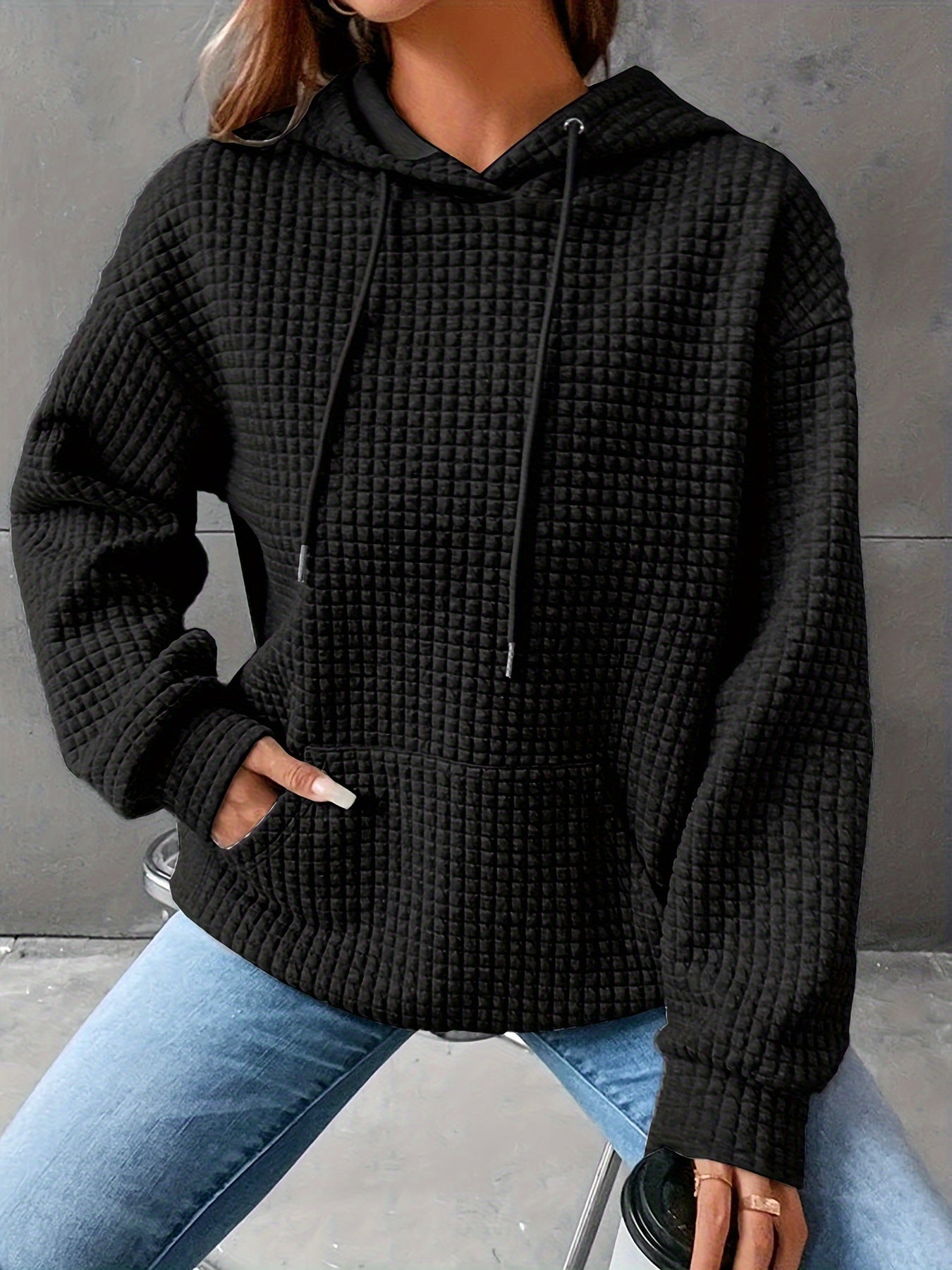 Plus Size - Women'S Plus Size Bright Orange Cable Hoodie - Cozy Loose Fit Pullover with Drawstring, Casual All-Season Wear, Casual Wear Hoodie | Cable Hoodie | Construction, Sweater Hoodie
