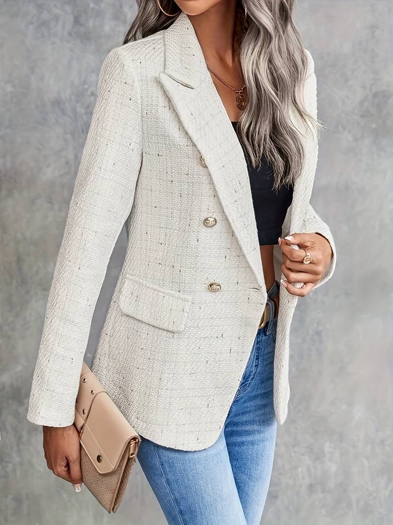 Women’S Blazer – Tailored Fit – Textured Woven – Double Breasted – Notched Lapel
