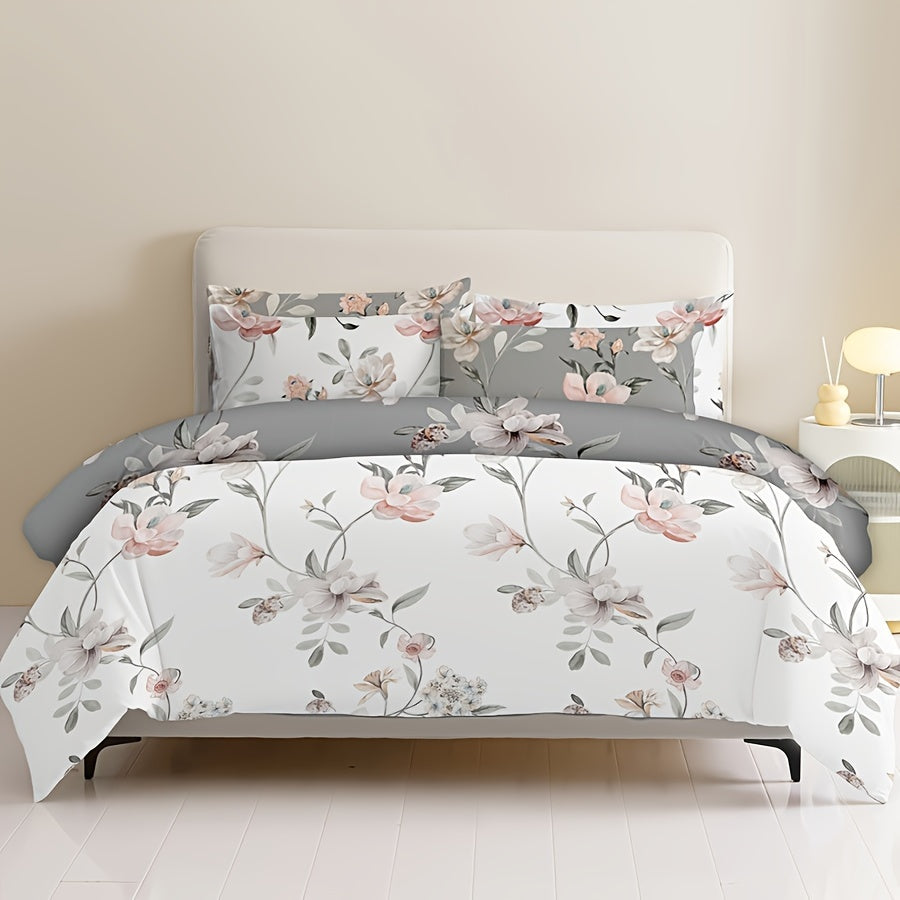 2/3pcs Flower Duvet Cover Kit (duvet Cover*1, Pillowcase*1/2, Pillow Insert And Duvet Insert Not Included) Available In All Seasons, Washable AB Face Design, Comfortable And Skin Friendly, Suitable For Bedroom, Dorm, Fresh And Breathable