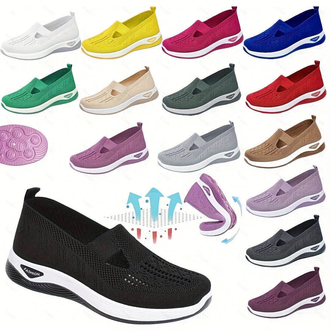 1 Pair ADO STAP Women's Cut-out Sneakers - Breathable Slip-On Walking Shoes with Non-Slip Soft PVC Sole, Lightweight Casual Outdoor Shoes for All Seasons, Vibrant Colors, Ladies Sneakers, Allseason Footwear, Stylish Slipons, Ventilated Comfort