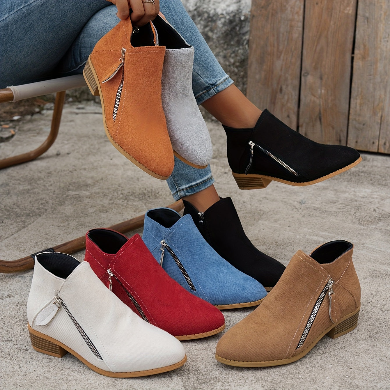 CNSN Women'S Chelsea Ankle Boots - Slip-On Mid Heel, Pointed Toe, Solid Color in Black, White, Green, Red - Comfortable Fabric Lining for Casual Daily Wear, Vacation, Outdoor Activities, Travel, Allseason Shoes | Pointedtoe Boots | Zipper Closure Boots