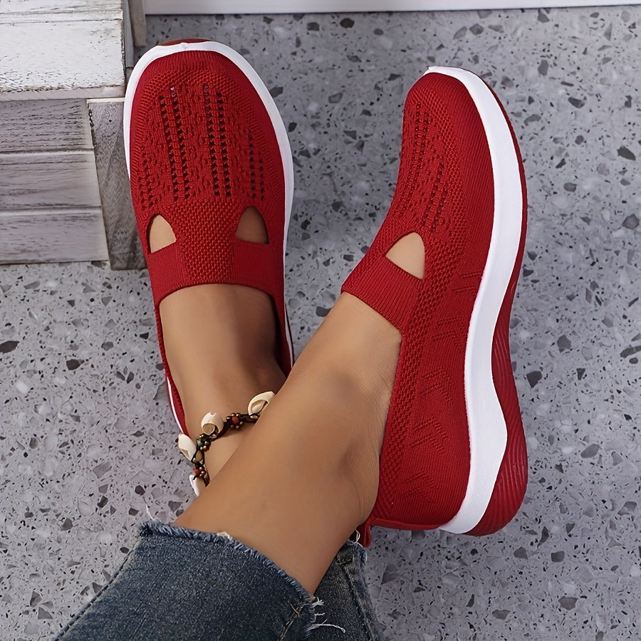 Women'S Breathable Knit Sneakers - Slip-On Low Top Sneakers with Plain Toe, Lightweight PVC Sole, and Comfortable Fabric Upper for All-Day Wear (Green, Blue, Black, Purple, Pink), Casual Footwear | Minimalist Design | Breathable Fabric