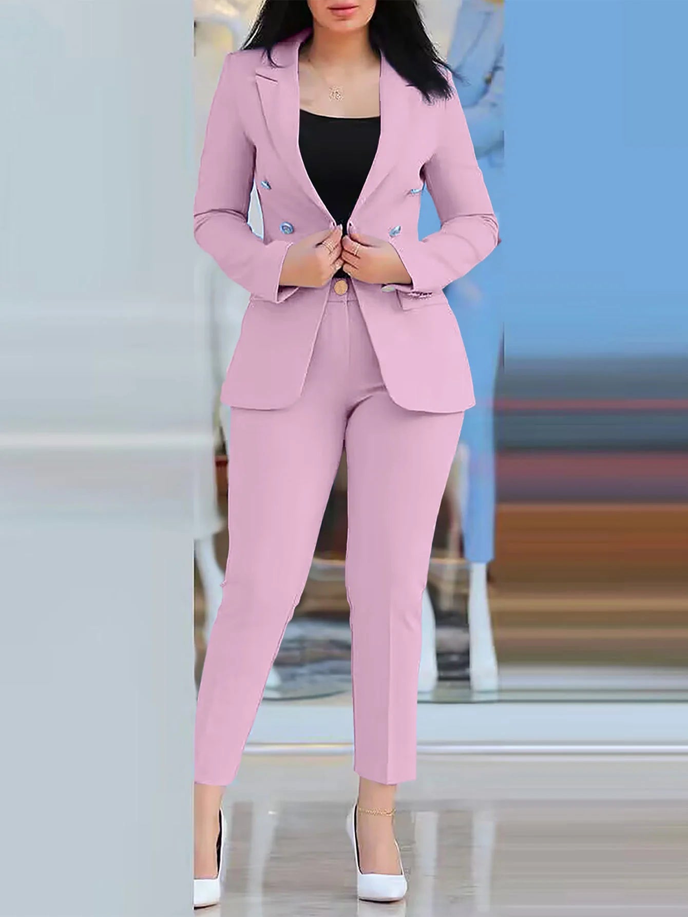 Women’S Blazer Set – Tailored Slim Fit – Double-Breasted – Ankle Length Trousers