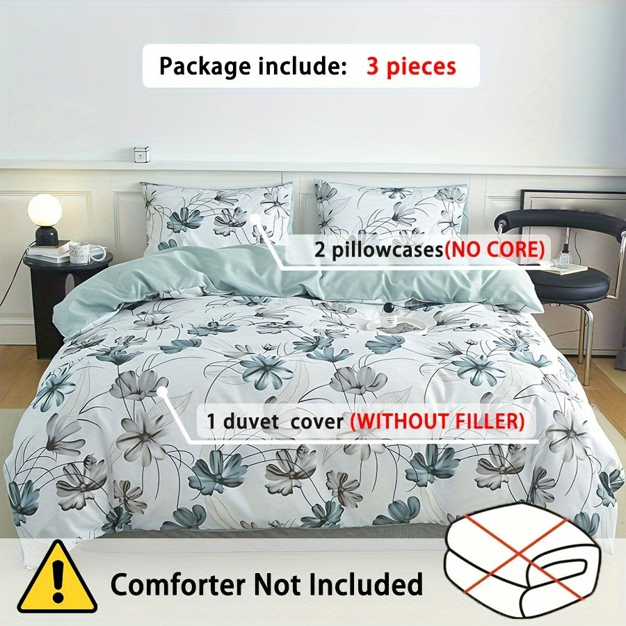 3pcs Duvet Cover Set, Flower Print Bedding Set, Soft Comfortable Duvet Cover, For Bedroom, Guest Room (1*Duvet Cover + 2*Pillowcases, Without Core)
